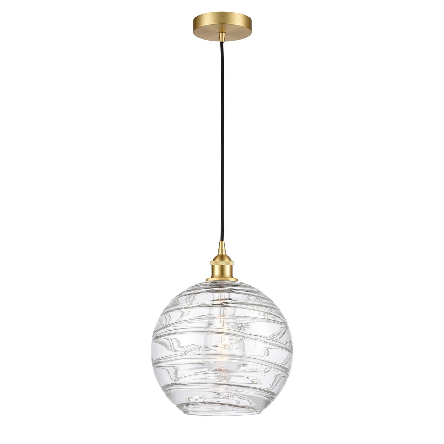 Innovations Athens Deco Swirl 12in 1-Light Mini Pendant | Industrial Satin Gold Steel and Clear Deco Swirl Glass | Kitchen | Model 616-1P-SG-G1213-12CL