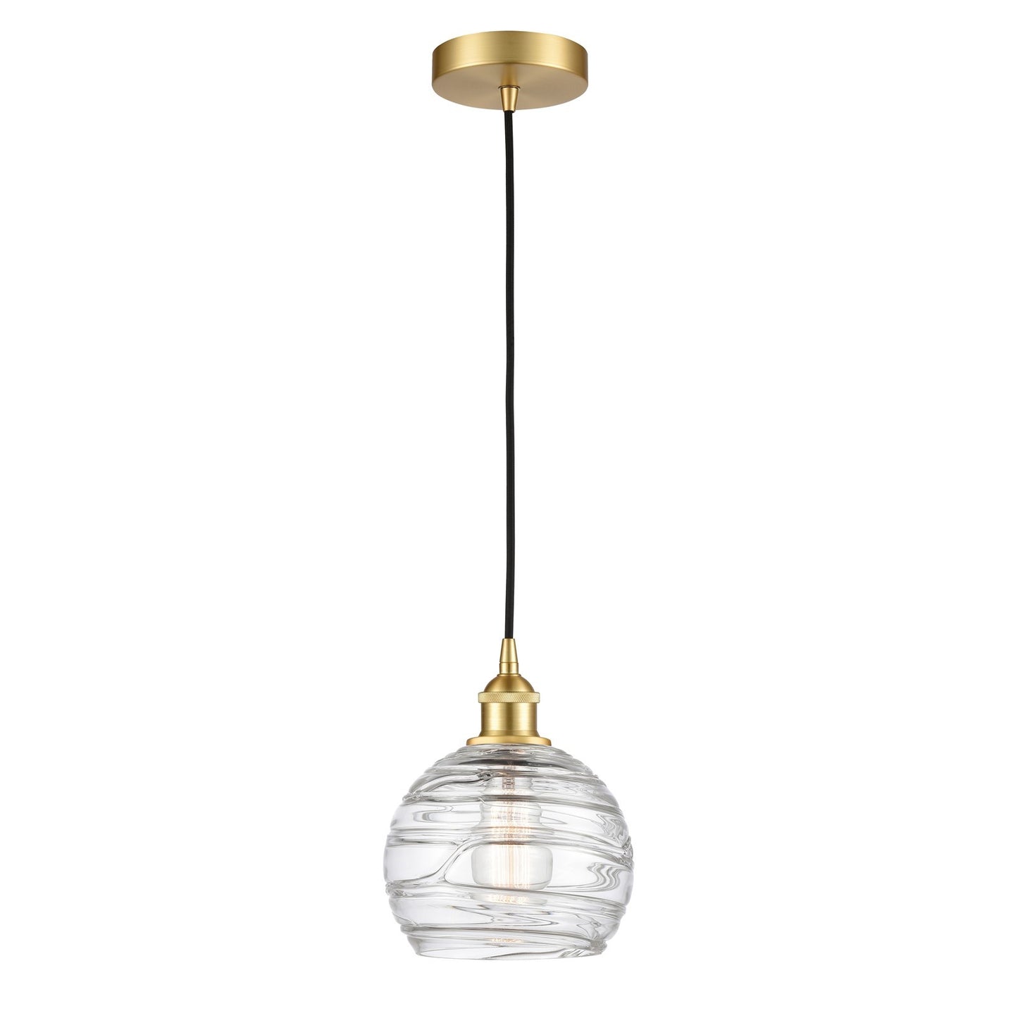 Innovations Athens Deco Swirl 8in 1-Light Mini Pendant | Industrial Satin Gold Steel and Clear Glass | Kitchen Island & Dining | Model 616-1P-SG-G1213-8CL