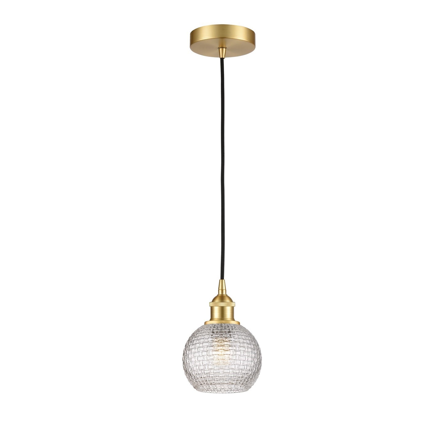 Innovations Athens 6in 1-Light Mini Pendant | Modern Farmhouse Satin Gold Steel and Clear Basket Weave Glass | Kitchen Island | Model 616-1P-SG-G122C-6CL