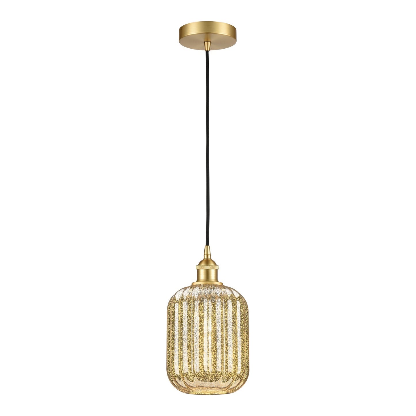 Innovations Preston Cylinder 7in 1-Light Mini Pendant | Industrial Satin Gold Steel and Matte Black Glass | Kitchen Island & | Model 616-1P-SG-G460-7ME