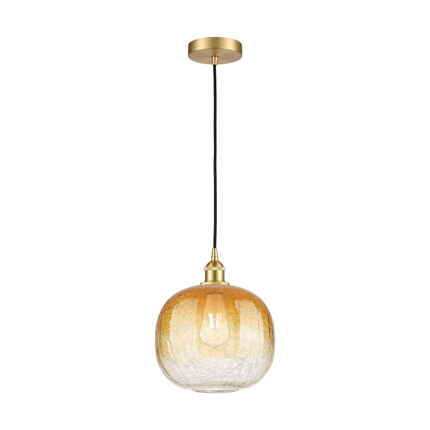 Innovations Brookhaven Sphere 11in 1-Light Mini Pendant | Industrial Satin Gold Steel and Cast Brass with Amber Glass Globe | Model 616-1P-SG-G481-10AM