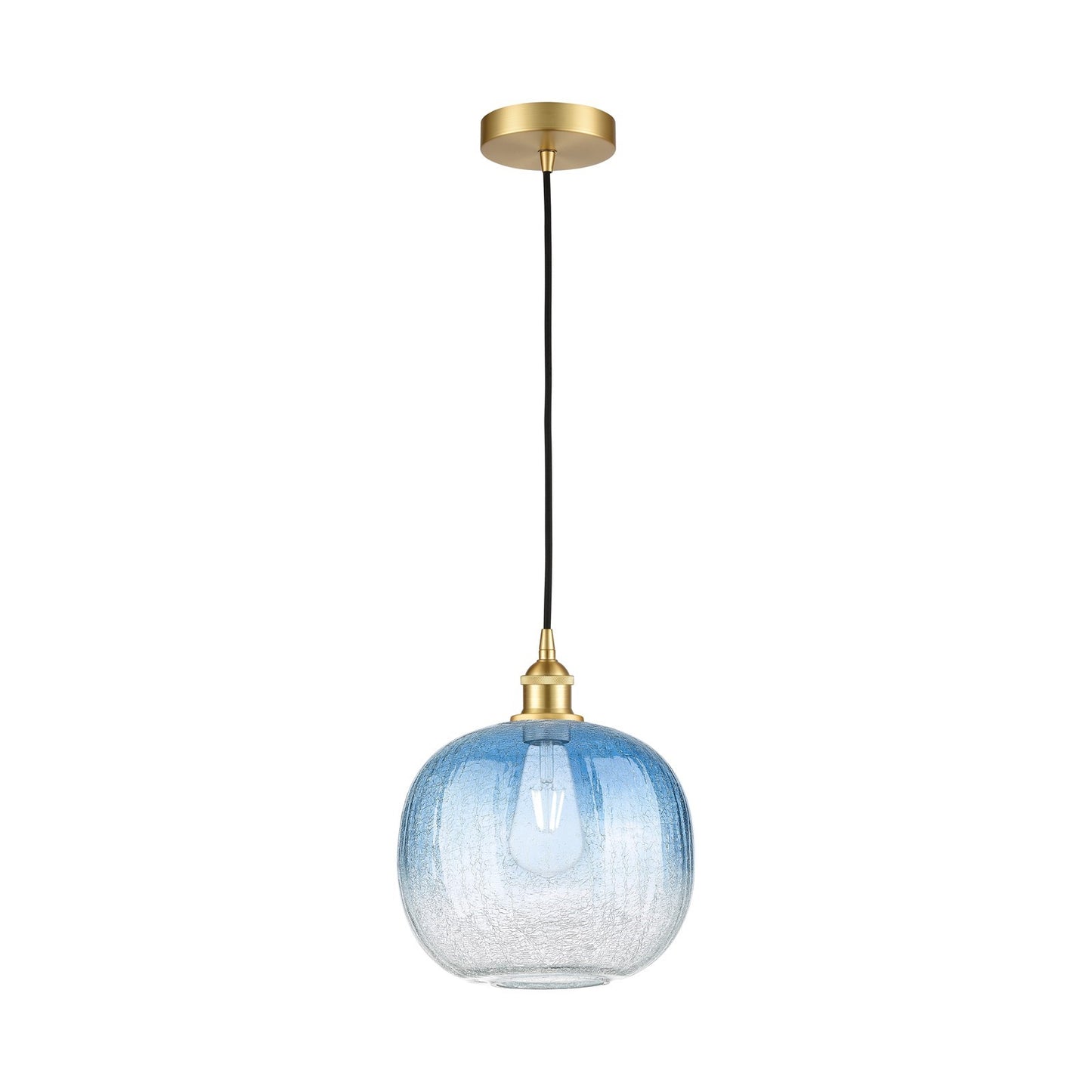 Innovations Brookhaven Sphere 11in 1-Light Mini Pendant | Industrial Satin Gold Steel and Sapphire Blue Glass | Kitchen Island | Model 616-1P-SG-G481-10SB