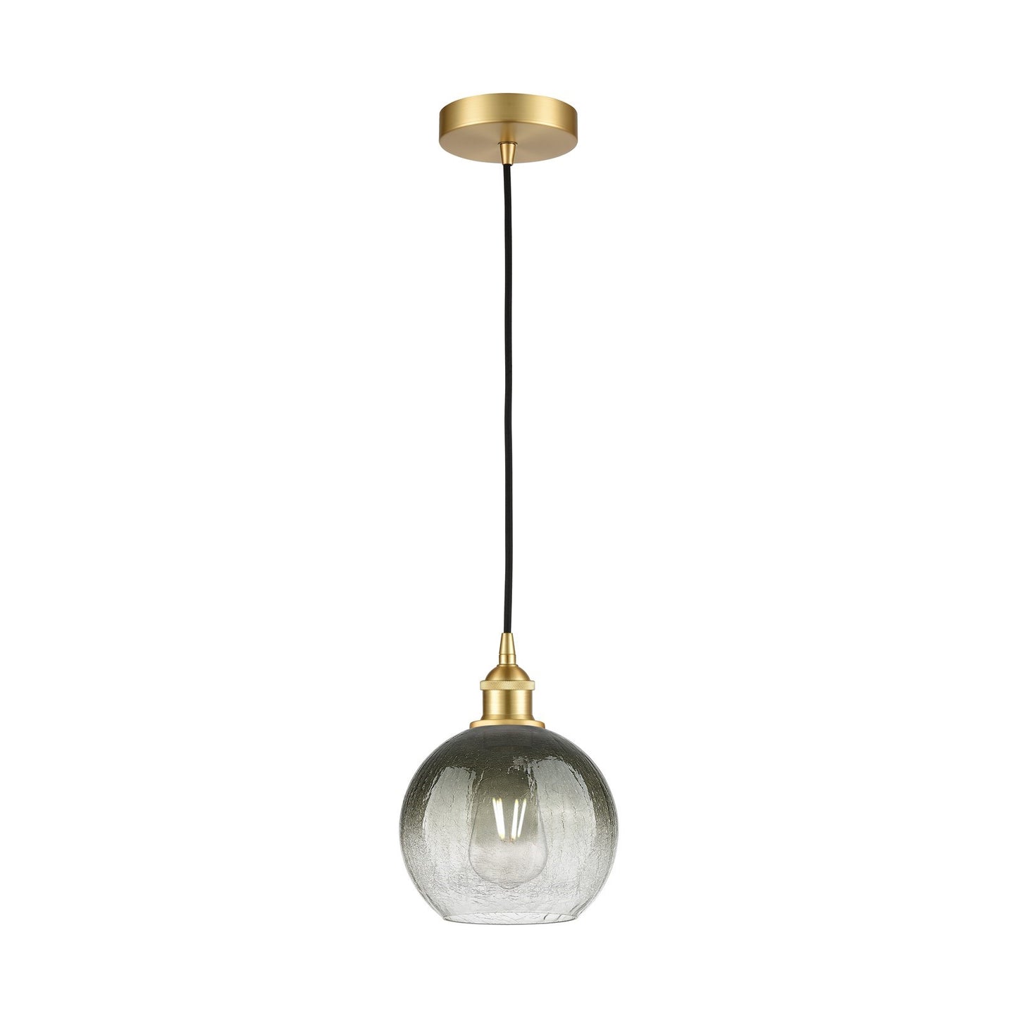 Innovations Brookhaven Globe 8in 1-Light Mini Pendant | Industrial Satin Gold Steel and Matte Black Glass | Kitchen Island & | Model 616-1P-SG-G483-8SL