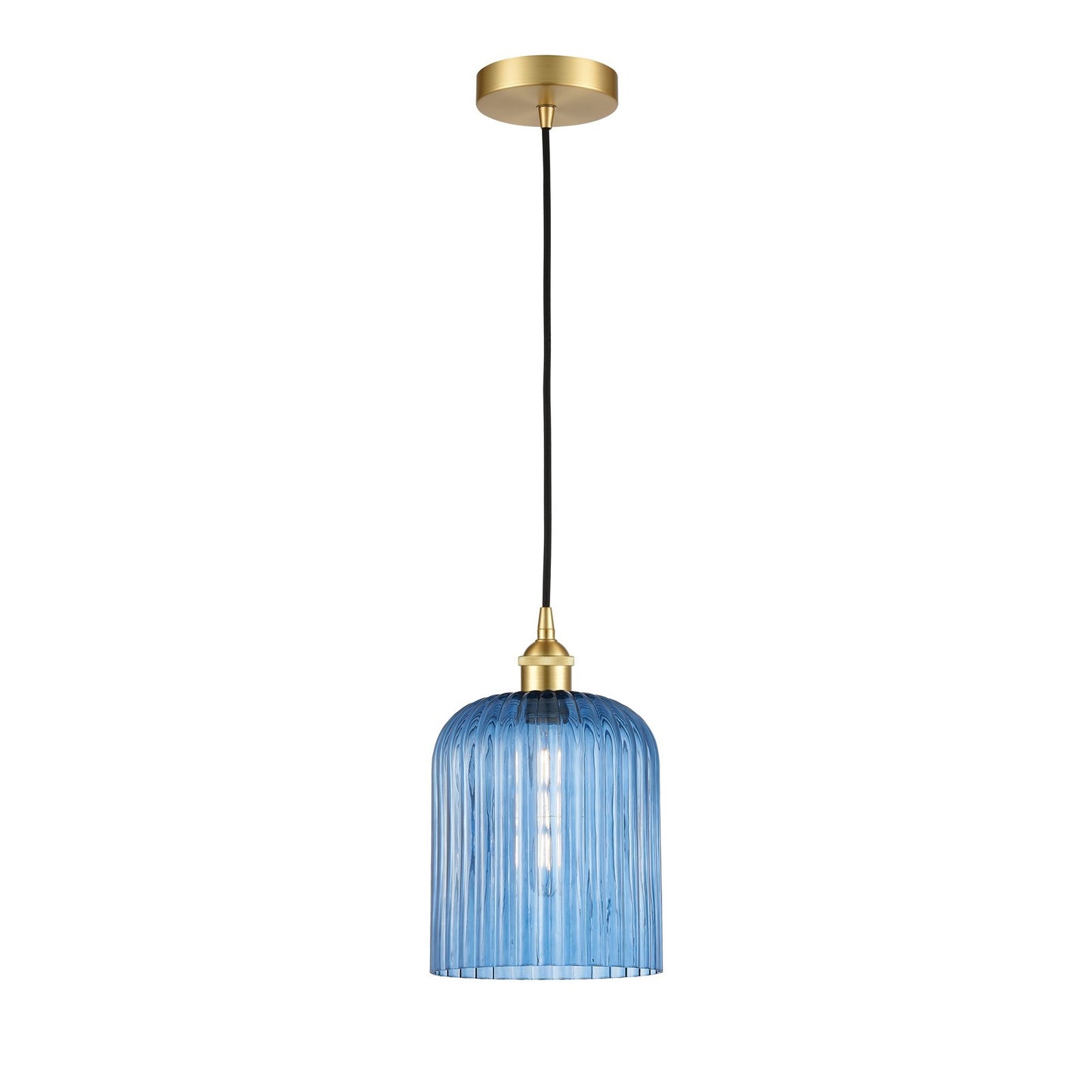 Innovations Bridal Veil 5in 1-Light Mini Pendant | Art Nouveau Satin Gold Steel and Princess Blue Ribbed Glass | Kitchen Island | Model 616-1P-SG-G559-8BL