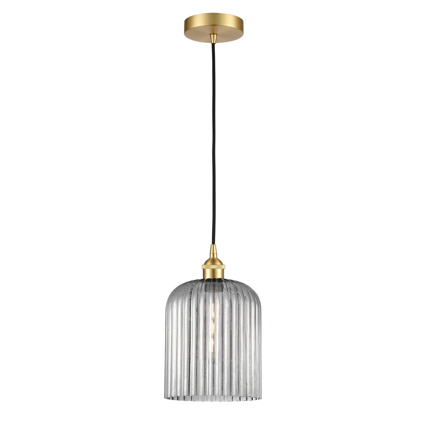 Innovations Bridal Veil 5in 1-Light Mini Pendant | Art Nouveau Satin Gold Steel and Light Smoke Ribbed Glass | Kitchen Island & | Model 616-1P-SG-G559-8SM