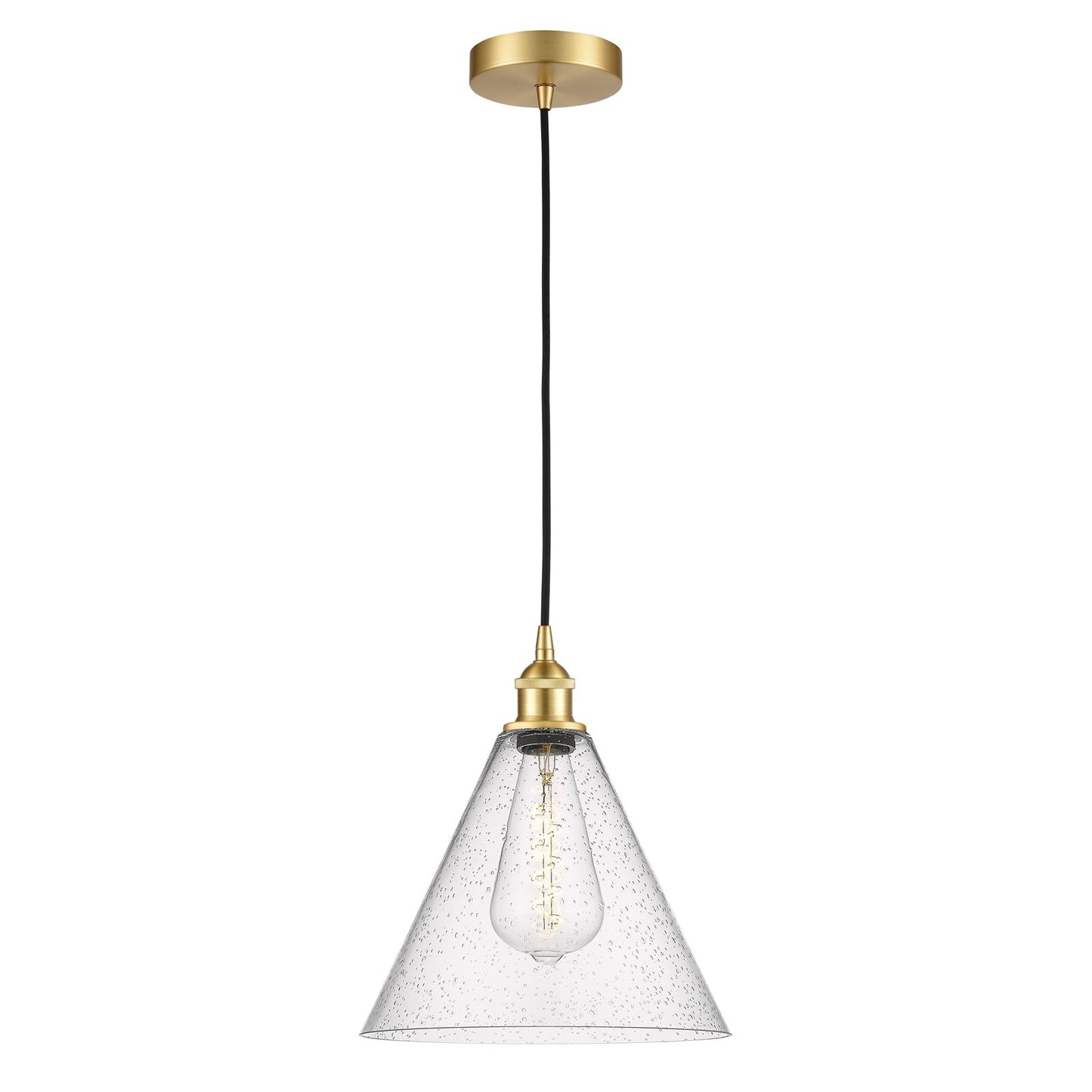Innovations Berkshire 12in 1-Light Mini Pendant | Industrial Satin Gold Steel and Cast Brass with Seedy Glass | Kitchen | Model 616-1P-SG-GBC-124-LED