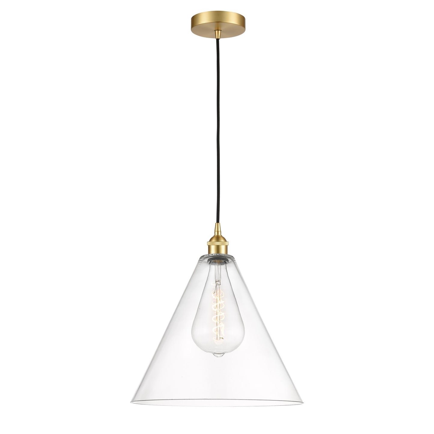 Innovations Berkshire Glass 16in 1-Light Pendant | Industrial Satin Gold Steel and Clear Glass | Kitchen Island & Dining | Model 616-1P-SG-GBC-162-LED