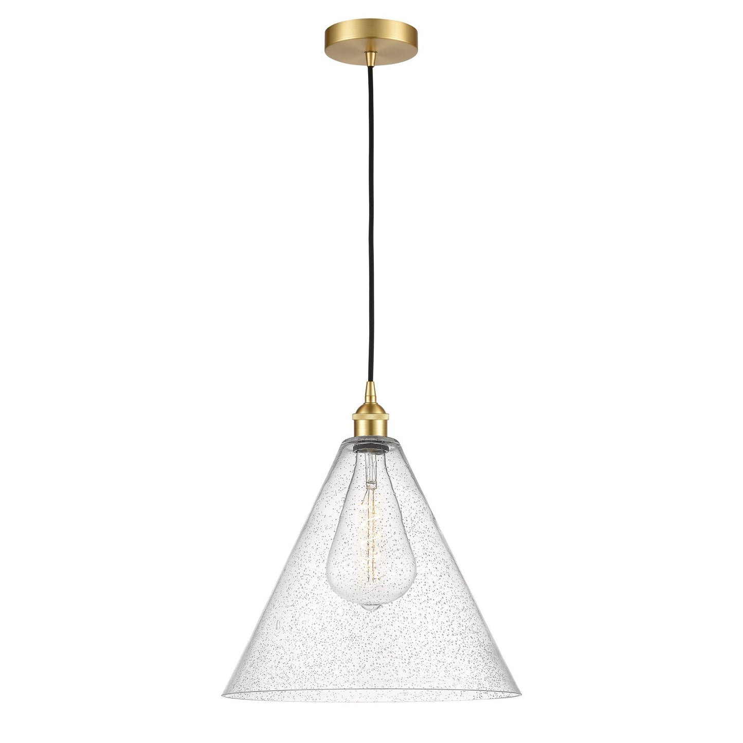 Innovations Berkshire 16in 1-Light Pendant | Industrial Satin Gold Steel and Seedy Glass | Kitchen Island & Dining Room | Model 616-1P-SG-GBC-164-LED