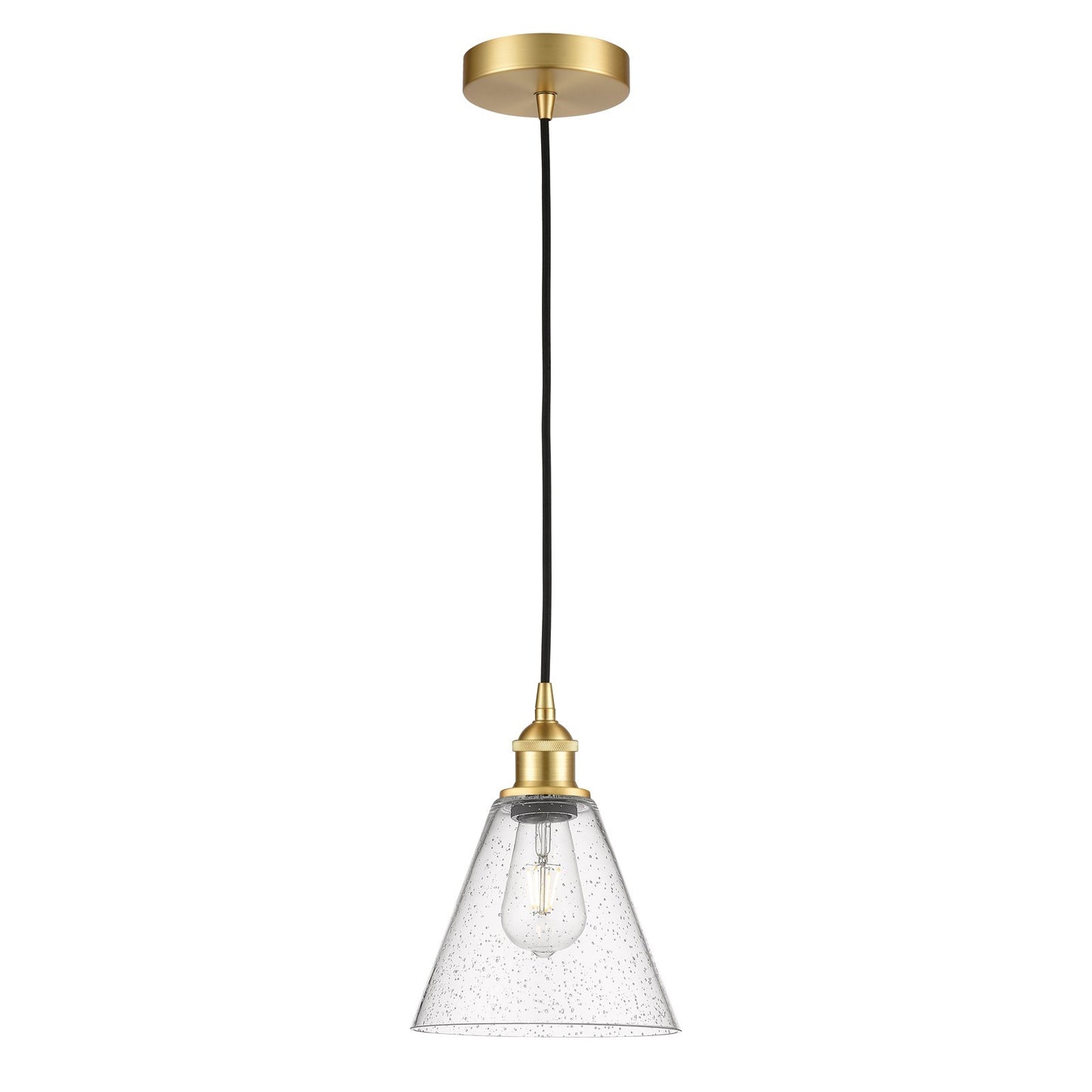 Innovations Berkshire Glass 8in 1-Light Mini Pendant | Industrial Satin Gold Steel and Seedy Glass | Kitchen Island & Dining | Model 616-1P-SG-GBC-84-LED