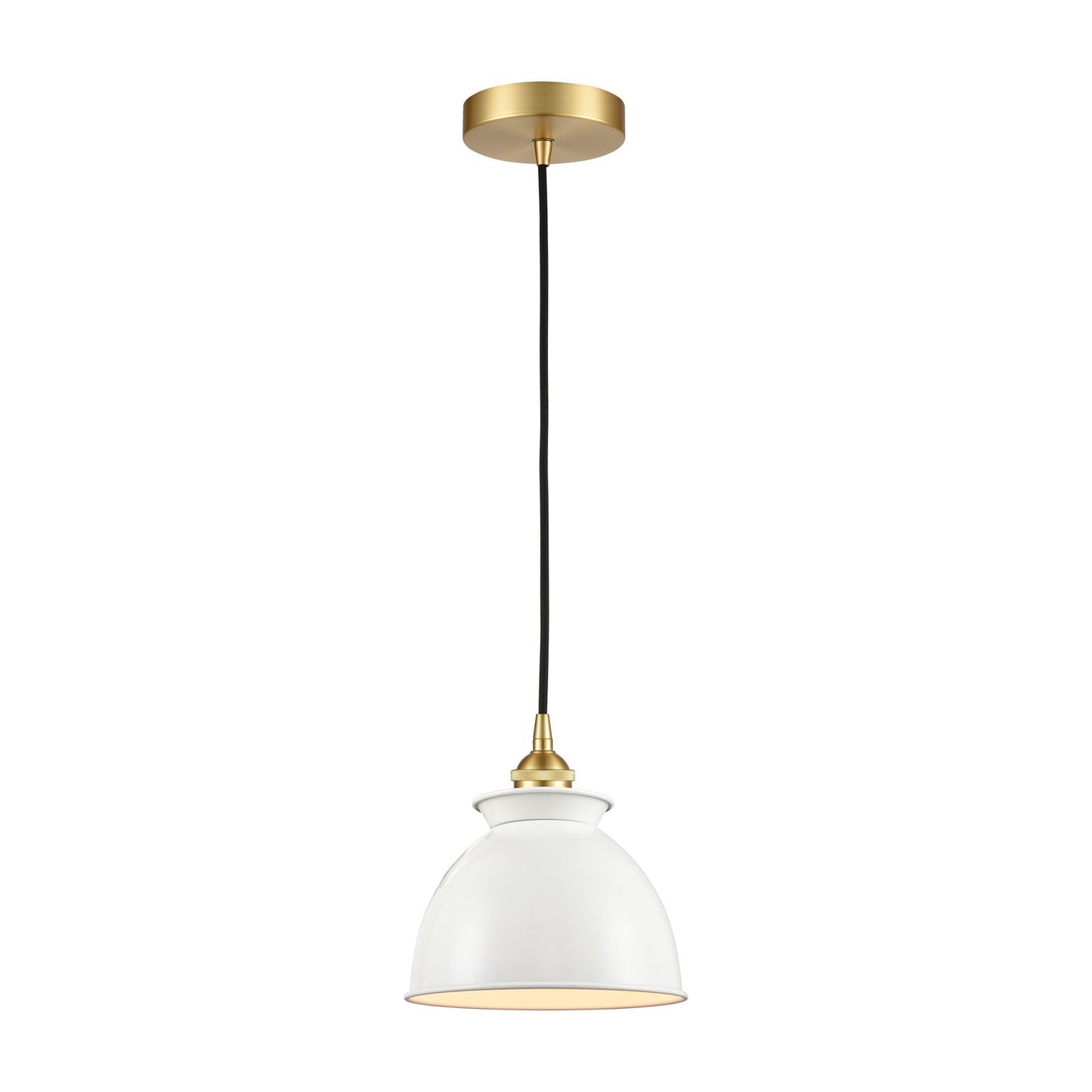 Innovations Adirondack 8.25in 1-Light Mini Pendant | Industrial Farmhouse Satin Gold Steel and Glossy White Metal Shade | Kitchen | Model 616-1P-SG-M14-W