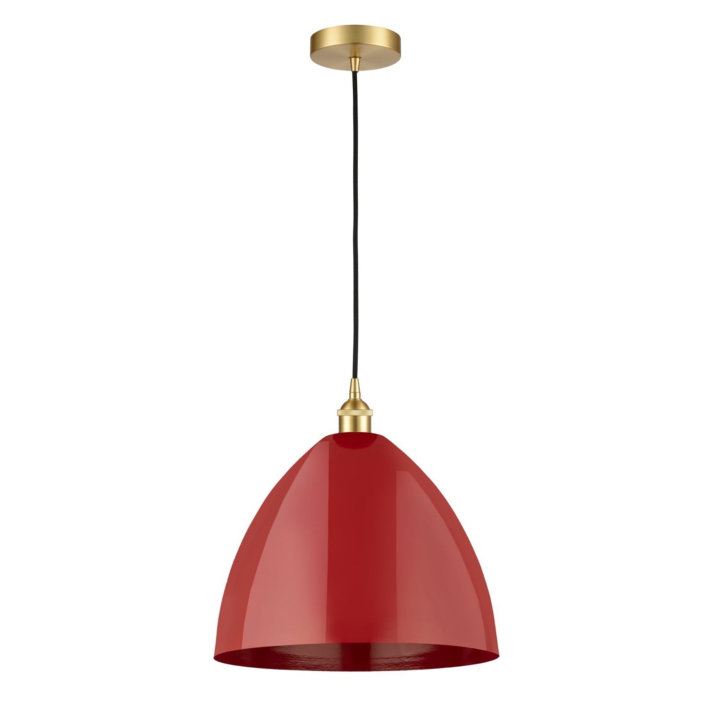 Innovations Plymouth 16in 1-Light Mini Pendant | Industrial Satin Gold Steel and Matte Red Metal | Kitchen Island & Dining | Model 616-1P-SG-MBD-16-RD-LED