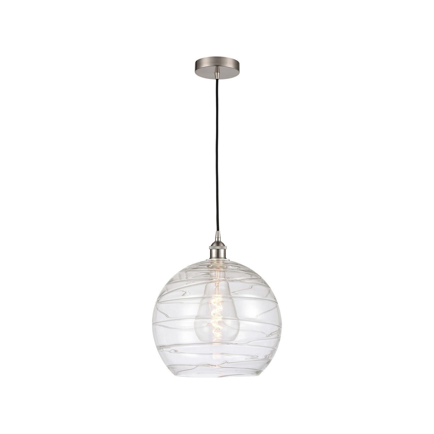 Innovations Athens Deco Swirl 14in 1-Light Mini Pendant | Industrial Brushed Satin Nickel and Clear Glass | Kitchen Island & | Model 616-1P-SN-G1213-14CL