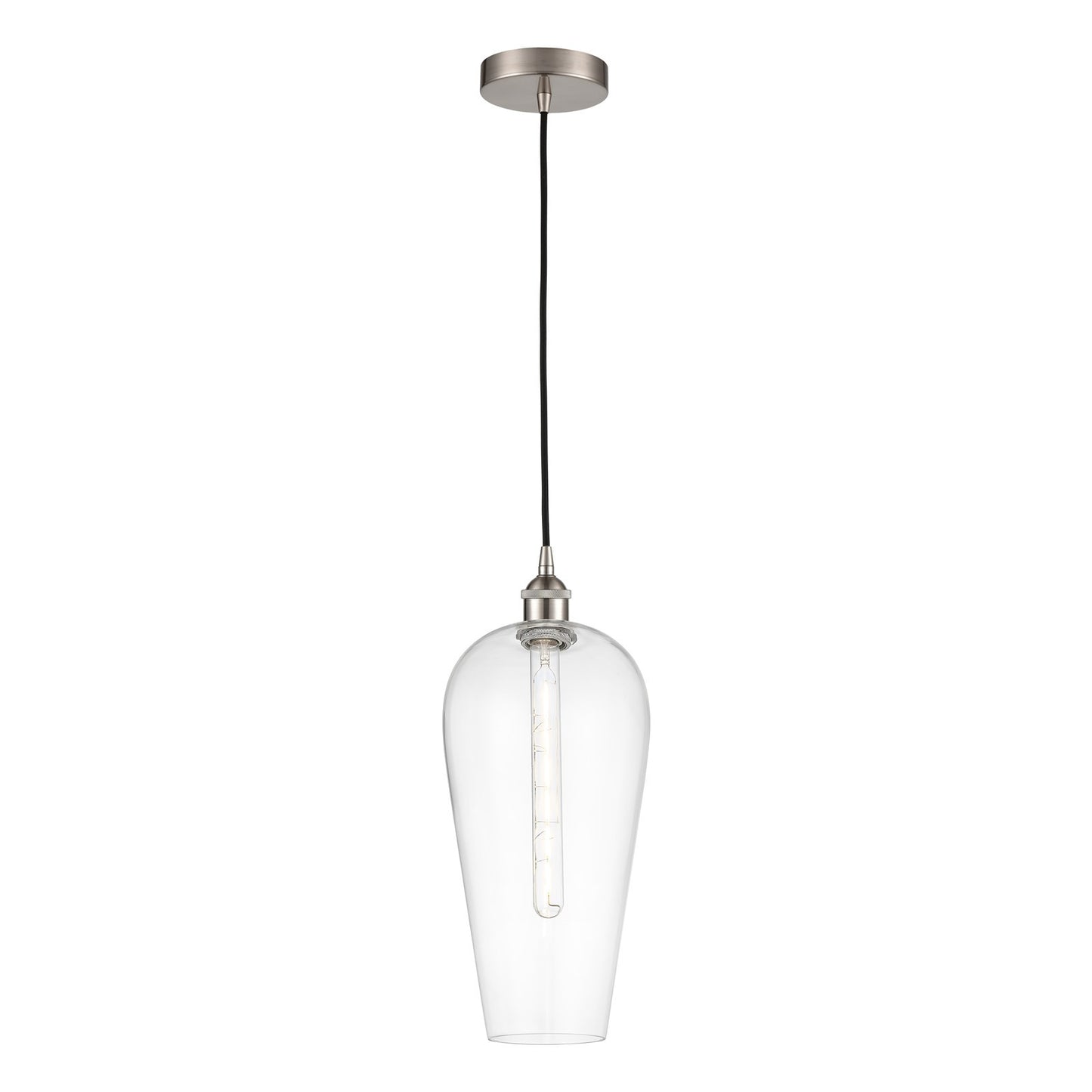 Innovations Chelsea 8in 1-Light Mini Pendant | Industrial Brushed Satin Nickel and Matte Black Glass | Kitchen Island & Dining | Model 616-1P-SN-G456-8CL