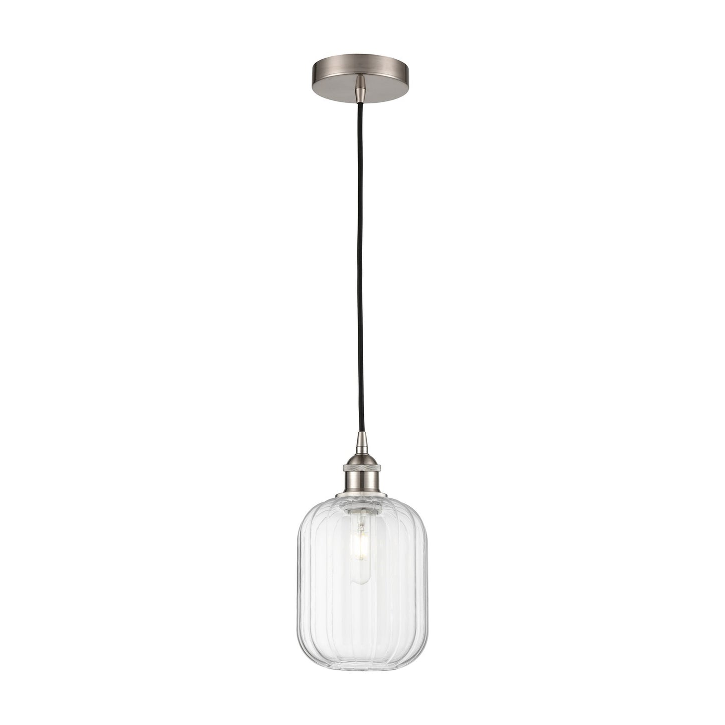 Innovations Preston Cylinder 7in 1-Light Mini Pendant | Industrial Brushed Satin Nickel and Clear Glass | Kitchen Island & | Model 616-1P-SN-G460-7CL