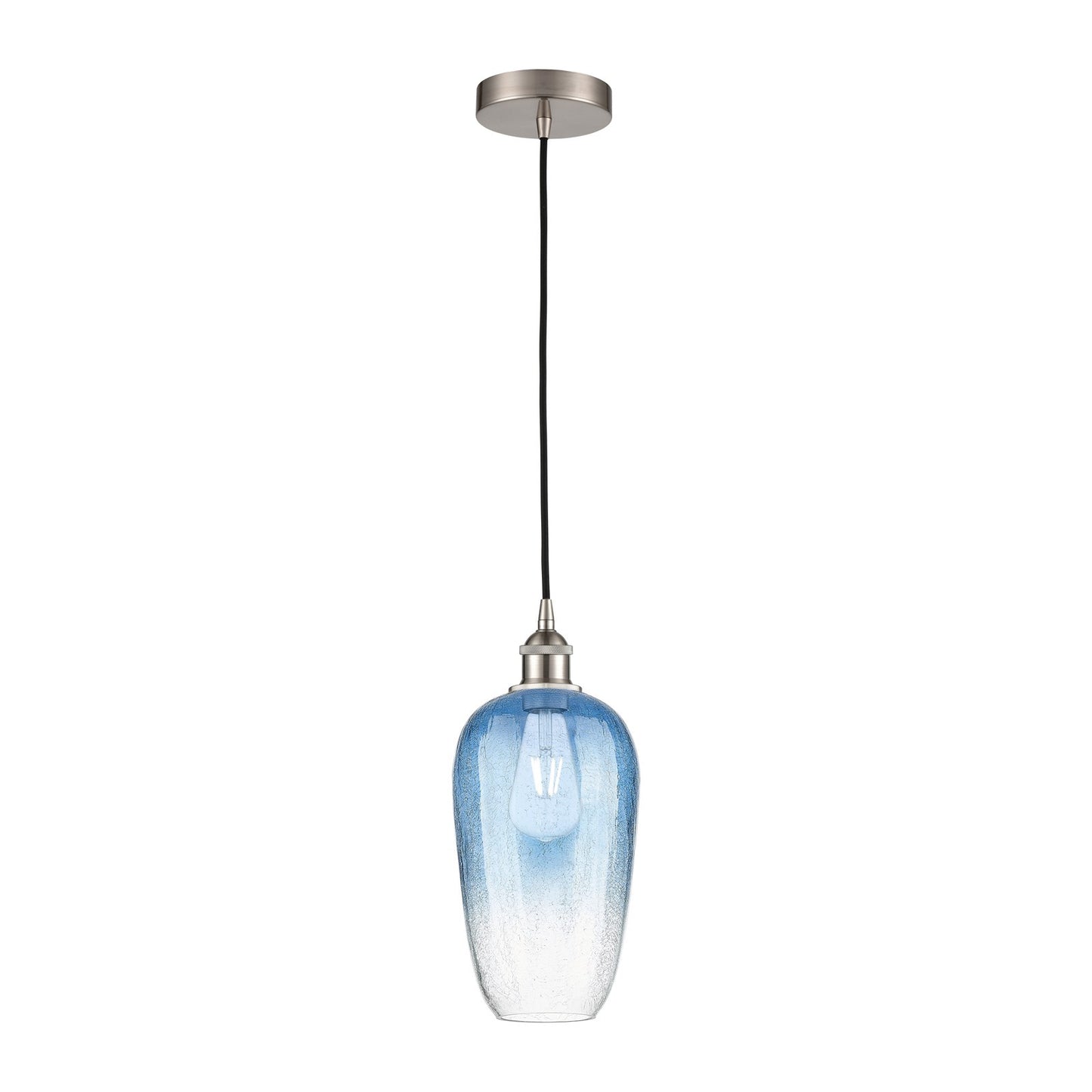 Innovations Brookhaven Flute 7in 1-Light Mini Pendant | Industrial Brushed Satin Nickel and Sapphire Blue Glass | Kitchen | Model 616-1P-SN-G484-7SB
