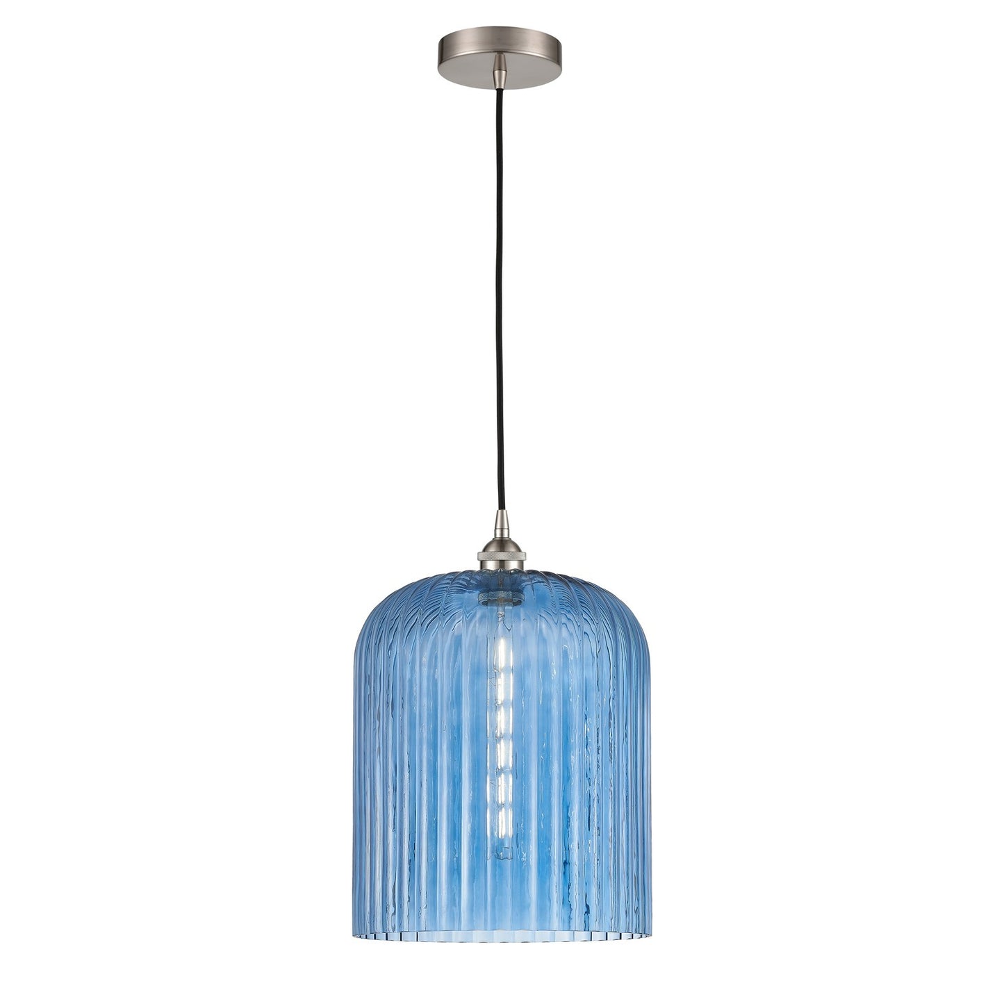 Innovations Bridal Veil 5in 1-Light Mini Pendant | Art Nouveau Brushed Satin Nickel and Princess Blue Ribbed Glass | Kitchen | Model 616-1P-SN-G559-12BL