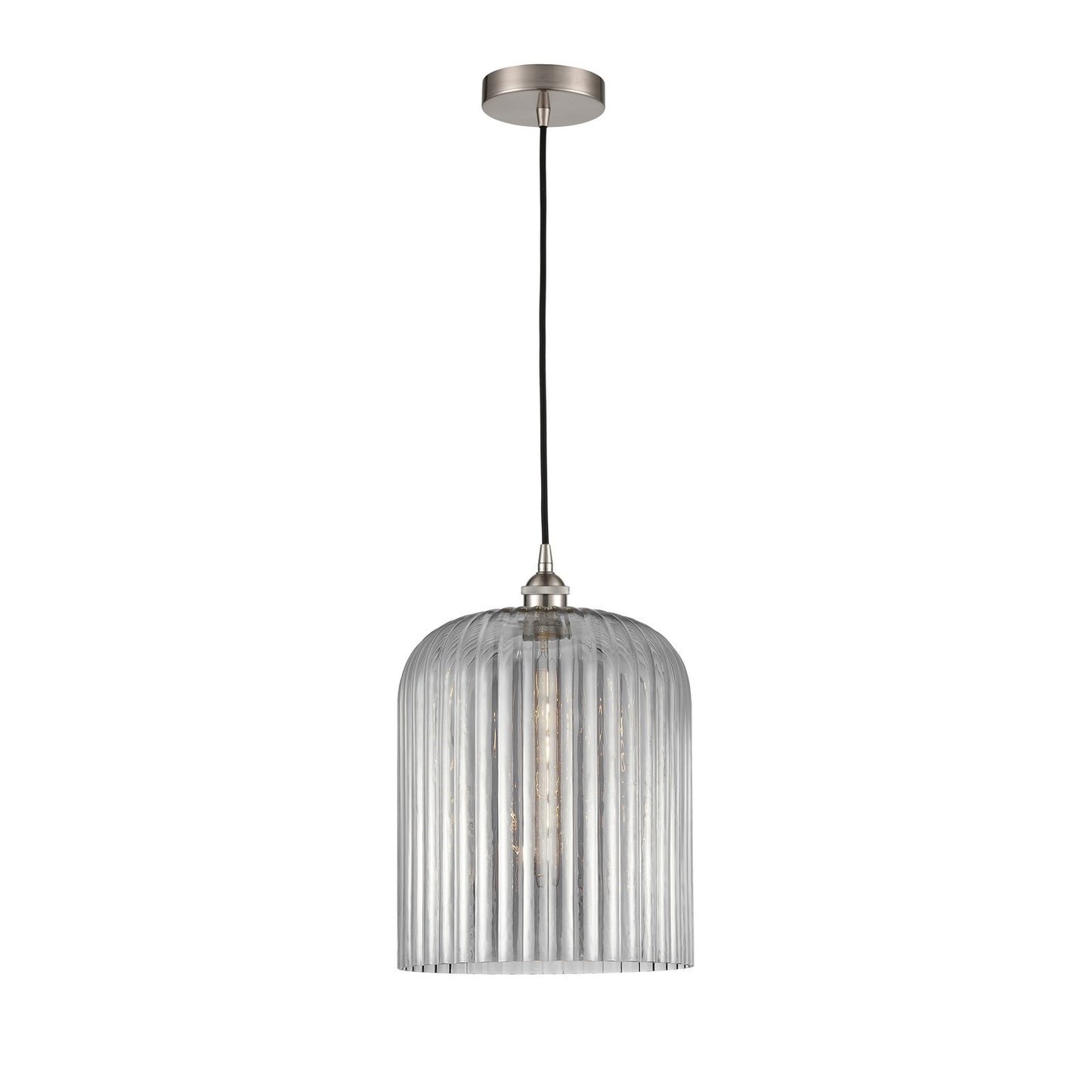 Innovations Bridal Veil 5in 1-Light Mini Pendant | Industrial Brushed Satin Nickel and Light Smoke Ribbed Glass | Kitchen | Model 616-1P-SN-G559-12SM