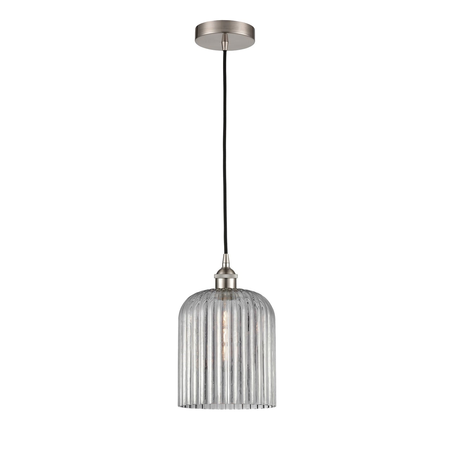 Innovations Bridal Veil 5in 1-Light Mini Pendant | Art Nouveau Brushed Satin Nickel and Light Smoke Ribbed Glass | Kitchen | Model 616-1P-SN-G559-8SM