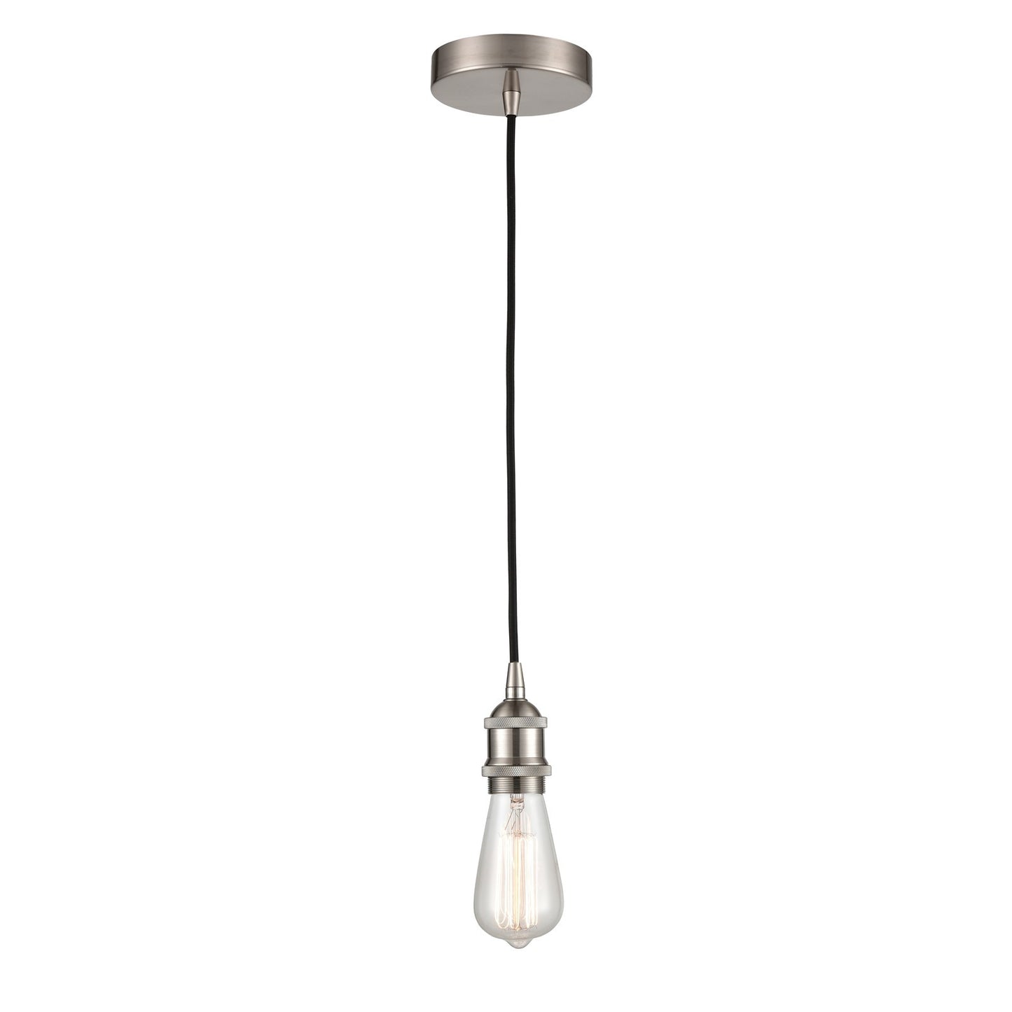 Innovations Lighting Edison 1-Light Mini Pendant | Contemporary Satin Nickel Steel and Bare Vintage Bulb | Kitchen Island & | Model 616-1P-SN-LED