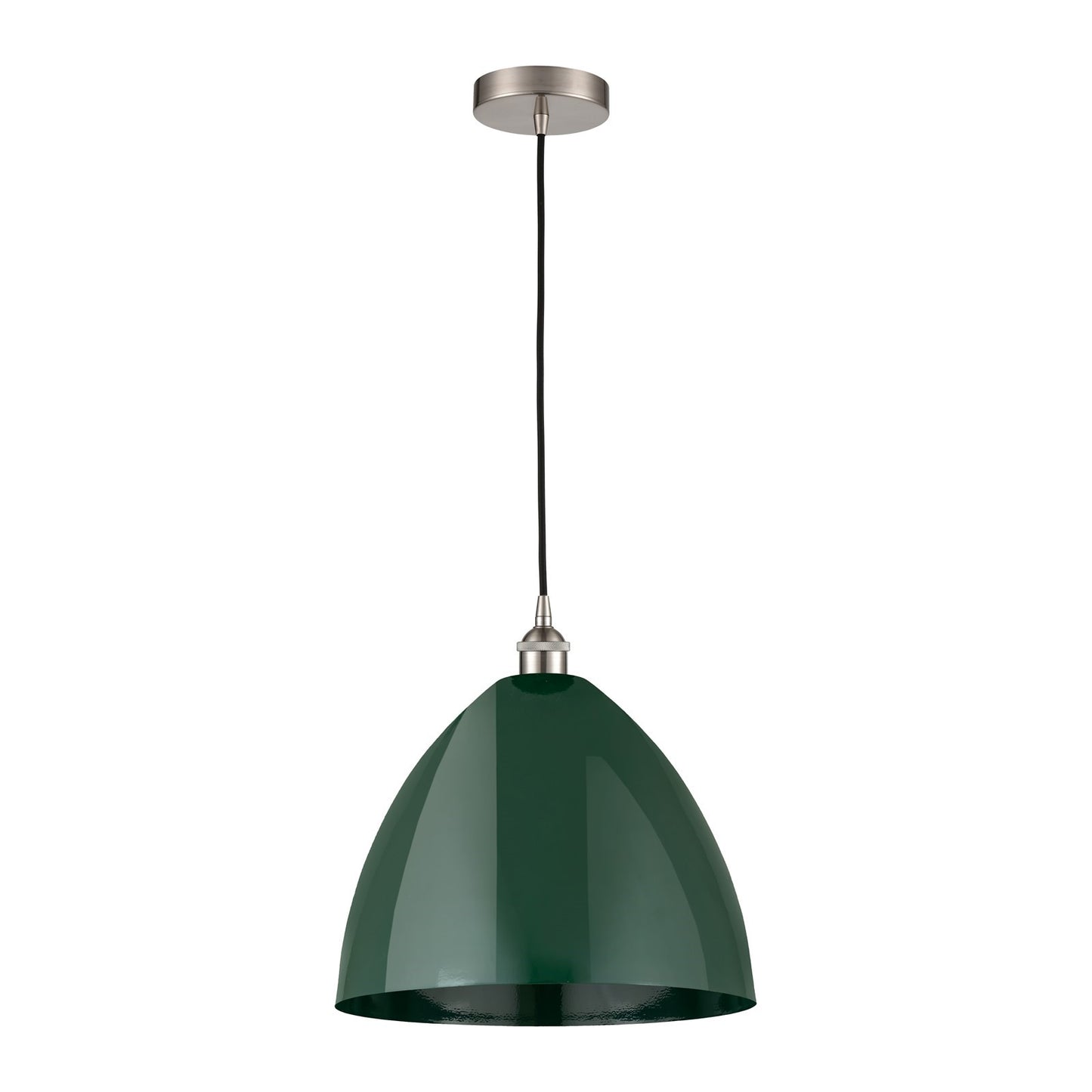 Innovations Plymouth 16in 1-Light Mini Pendant | Industrial Brushed Satin Nickel and Matte Green Metal | Kitchen Island & | Model 616-1P-SN-MBD-16-GR-LED
