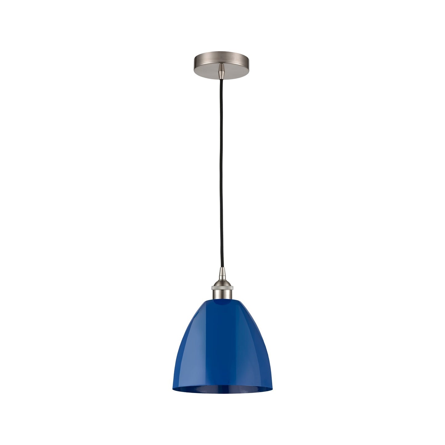 Innovations Plymouth 9in 1-Light Mini Pendant | Industrial Brushed Satin Nickel and Matte Blue Metal | Kitchen Island & | Model 616-1P-SN-MBD-9-BL-LED