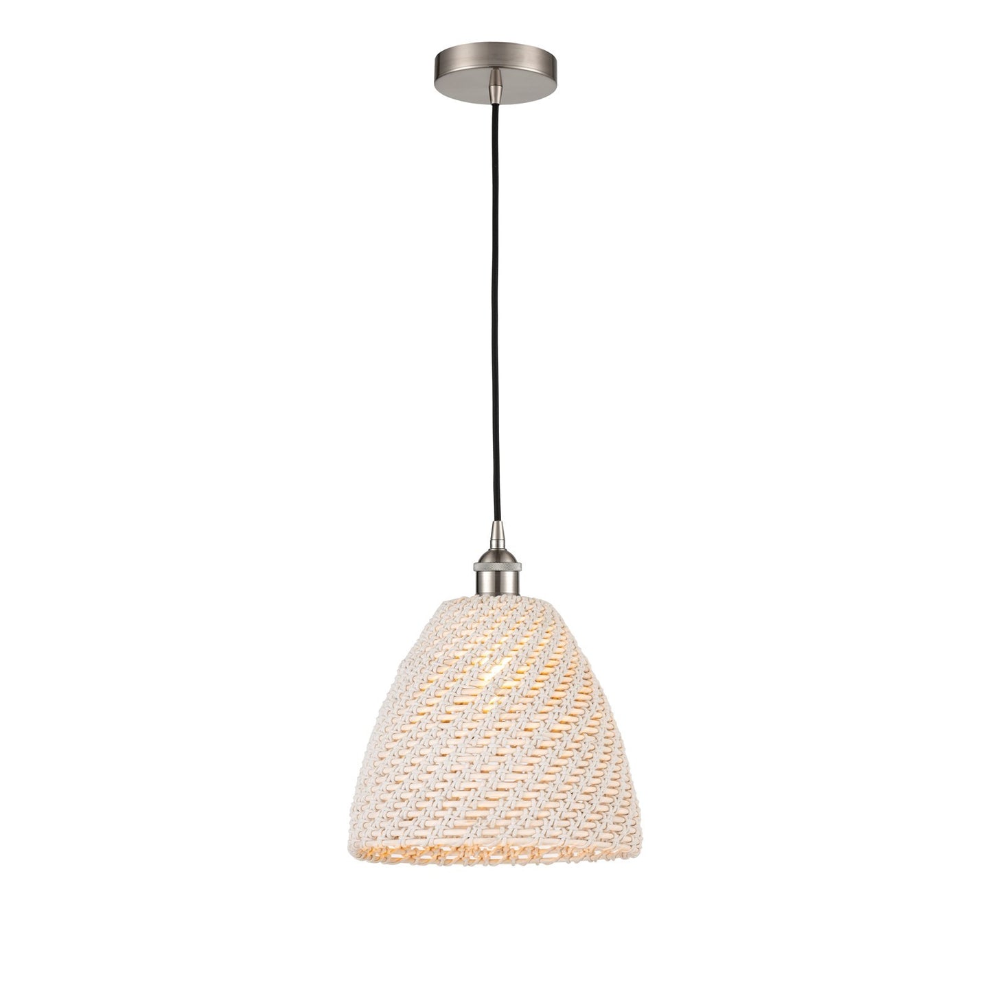 Innovations Bristol Natural 12in 1-Light Mini Pendant | Farmhouse Brushed Satin Nickel and Natural Fiber Dome Shade | Kitchen | Model 616-1P-SN-NBD-12-NAT