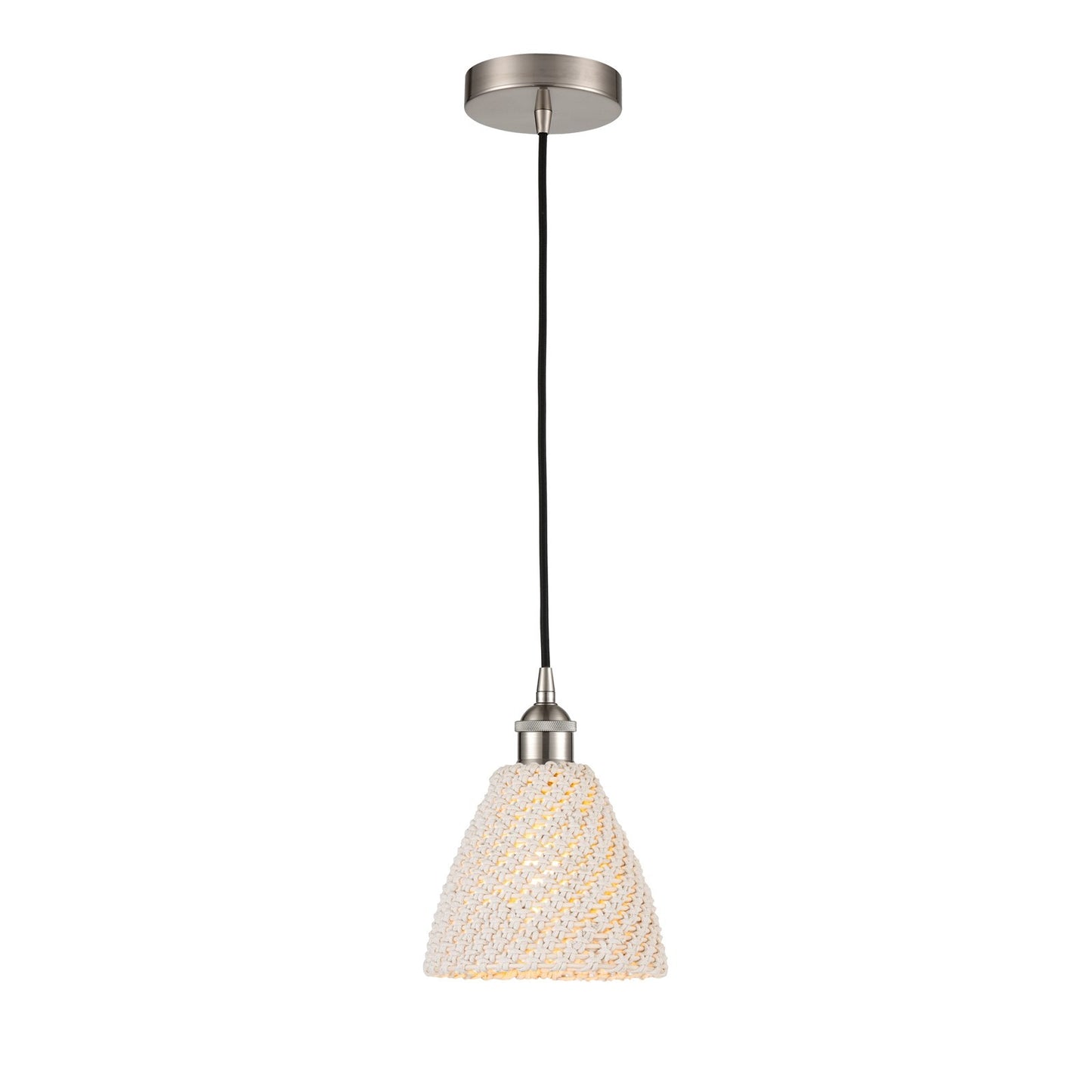 Innovations Bristol Natural 8in 1-Light Mini Pendant | Farmhouse Brushed Satin Nickel and Natural Fiber Dome Shade | Kitchen | Model 616-1P-SN-NBD-75-NAT
