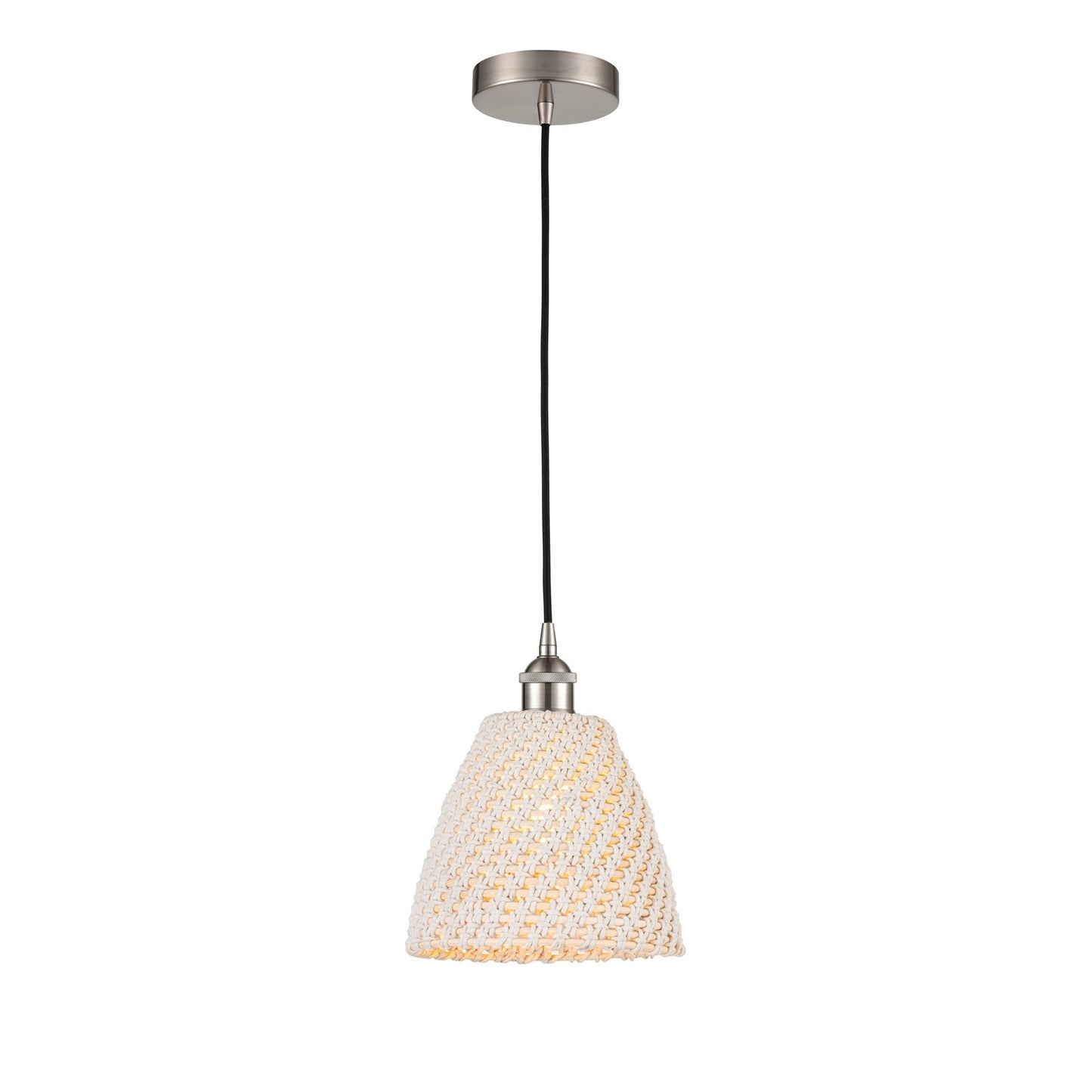 Innovations Bristol Natural 9in 1-Light Mini Pendant | Farmhouse Brushed Satin Nickel and Natural Fiber Dome Shade | Kitchen | Model 616-1P-SN-NBD-9-NAT