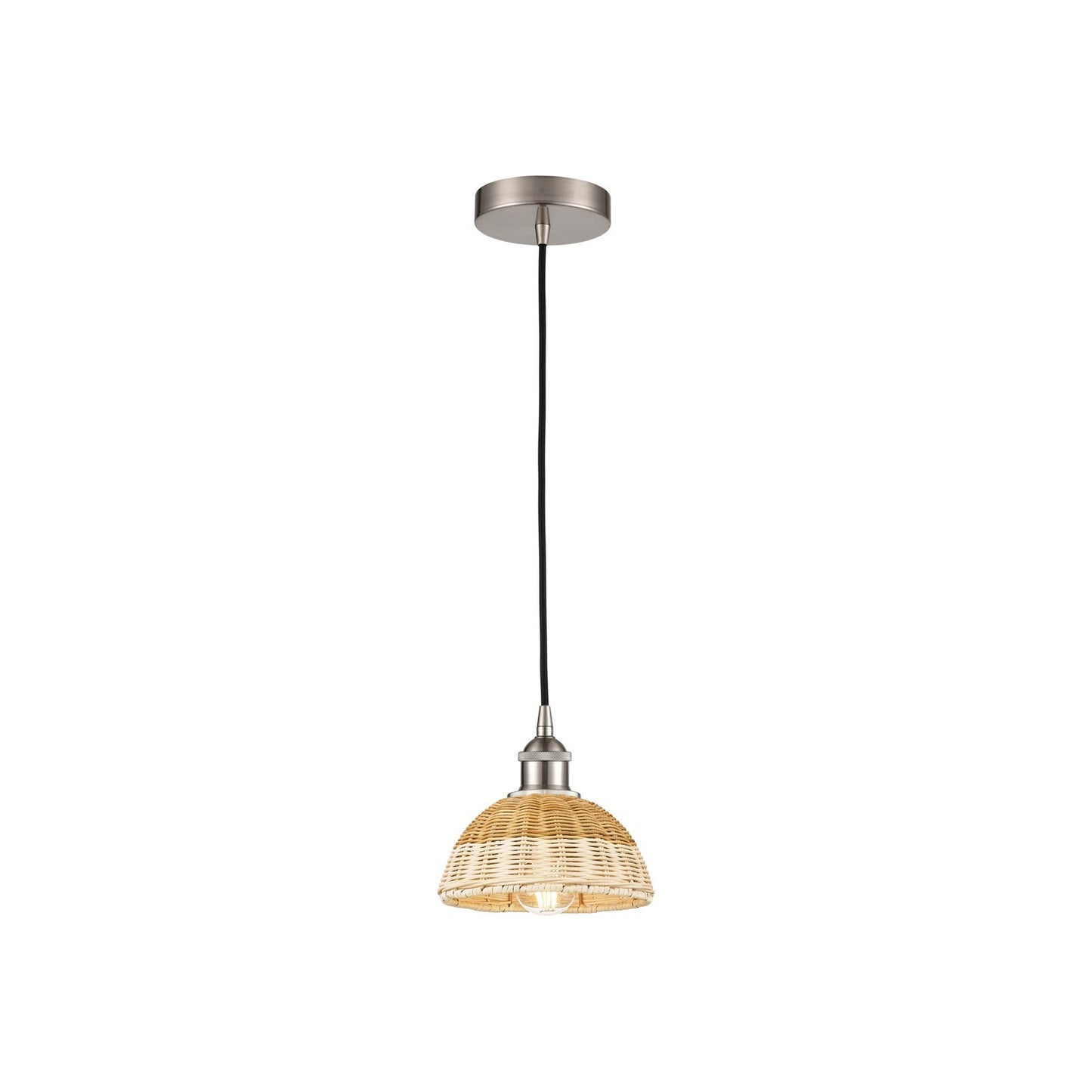 Innovations Natural Ballston Dome 7.5in 1-Light Mini Pendant | Farmhouse Brushed Satin Nickel and Natural Fiber Dome | Model 616-1P-SN-NBD2-75-NAT