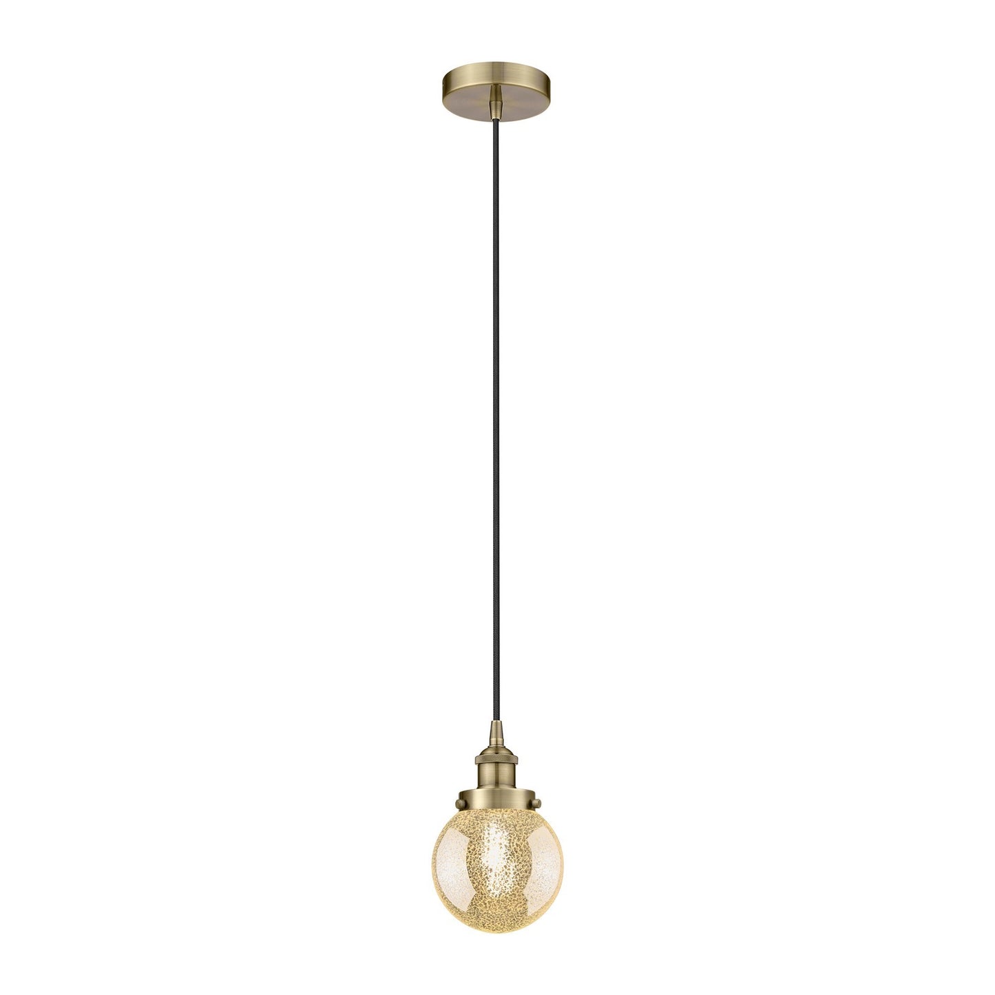 Innovations Beacon 6in 1-Light Mini Pendant | Industrial Antique Brass and Mercury Seeded Glass | Kitchen Island & Dining Room | Model 616-1PH-AB-G208-6