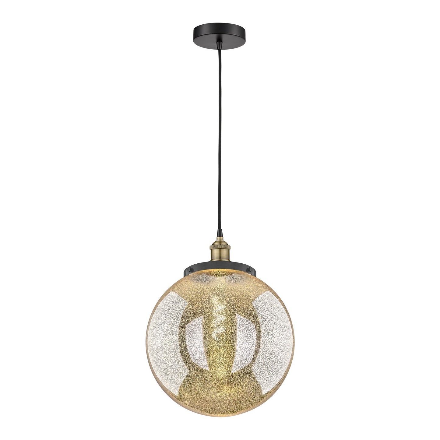 Innovations Beacon 14in 1-Light Mini Pendant | Traditional Black Antique Brass and Mercury Glass | Kitchen Island & Dining | Model 616-1PH-BAB-G208-14