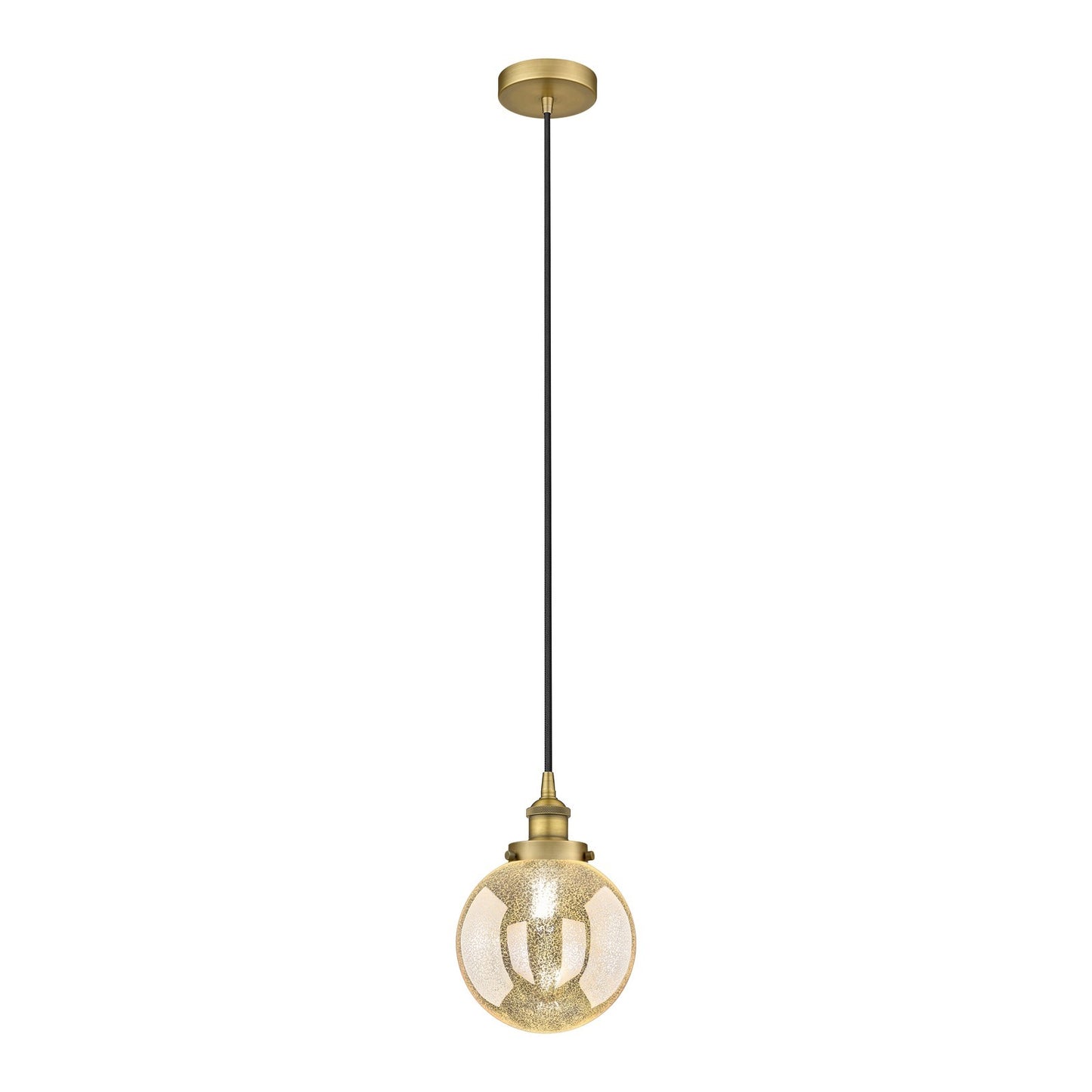 Innovations Beacon 8in 1-Light Mini Pendant | Industrial Brushed Brass and Mercury Seeded Glass | Kitchen Island & Dining Room | Model 616-1PH-BB-G208-8