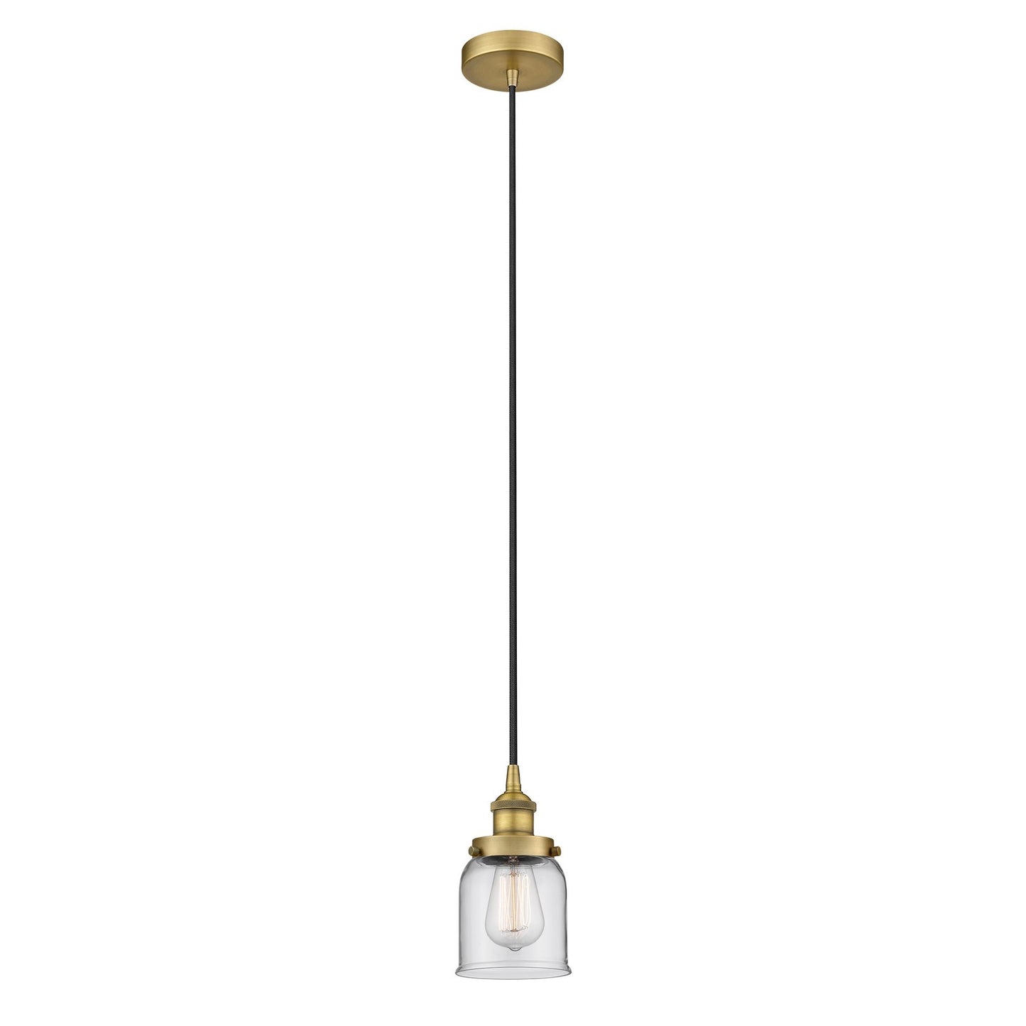 Innovations Bell 5in 1-Light Mini Pendant | Industrial Brushed Brass Steel and Clear Glass | Kitchen Island & Dining Room | Model 616-1PH-BB-G52-LED