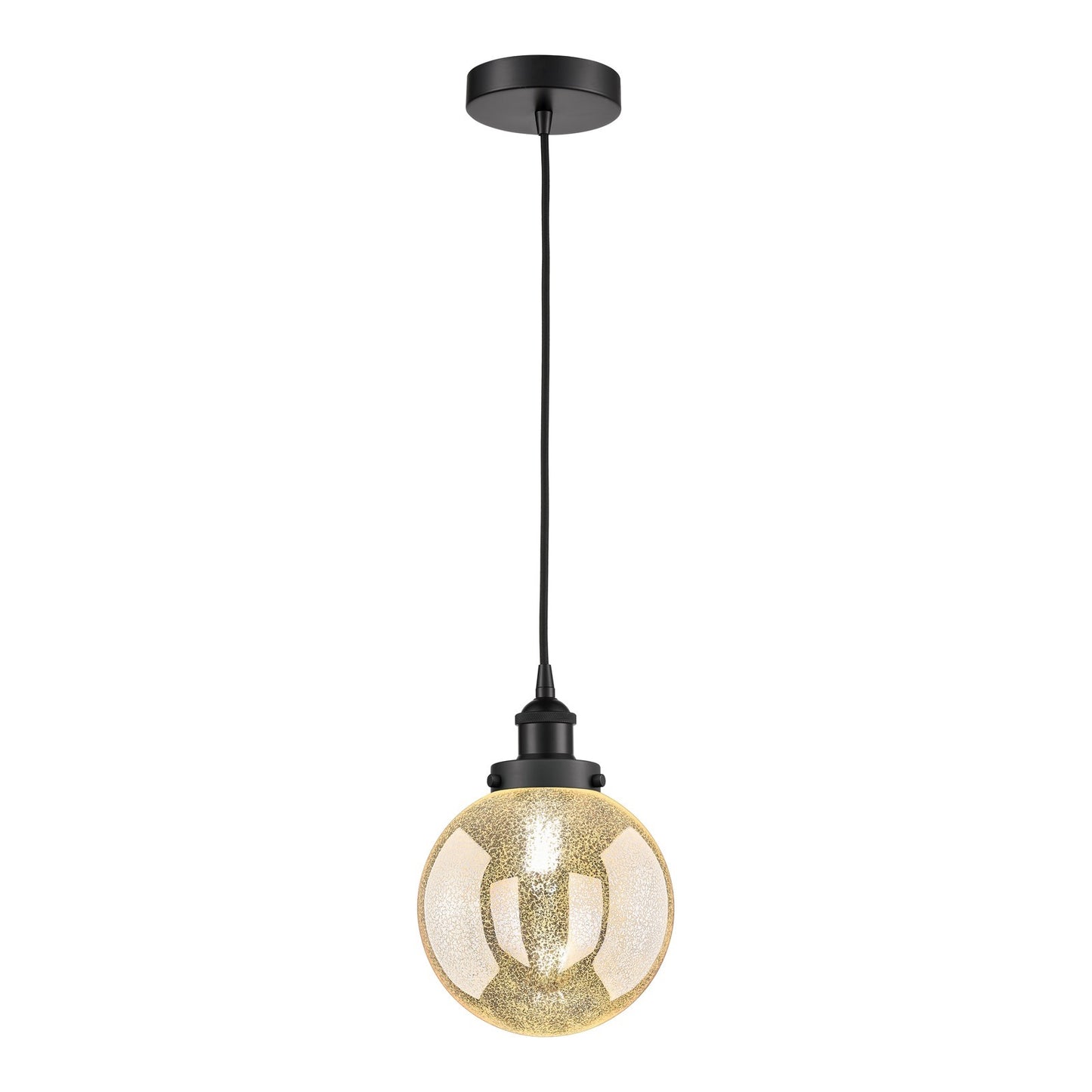 Innovations Beacon 8in 1-Light Mini Pendant | Industrial Matte Black Steel and Mercury Seeded Glass | Kitchen Island & Dining | Model 616-1PH-BK-G208-8
