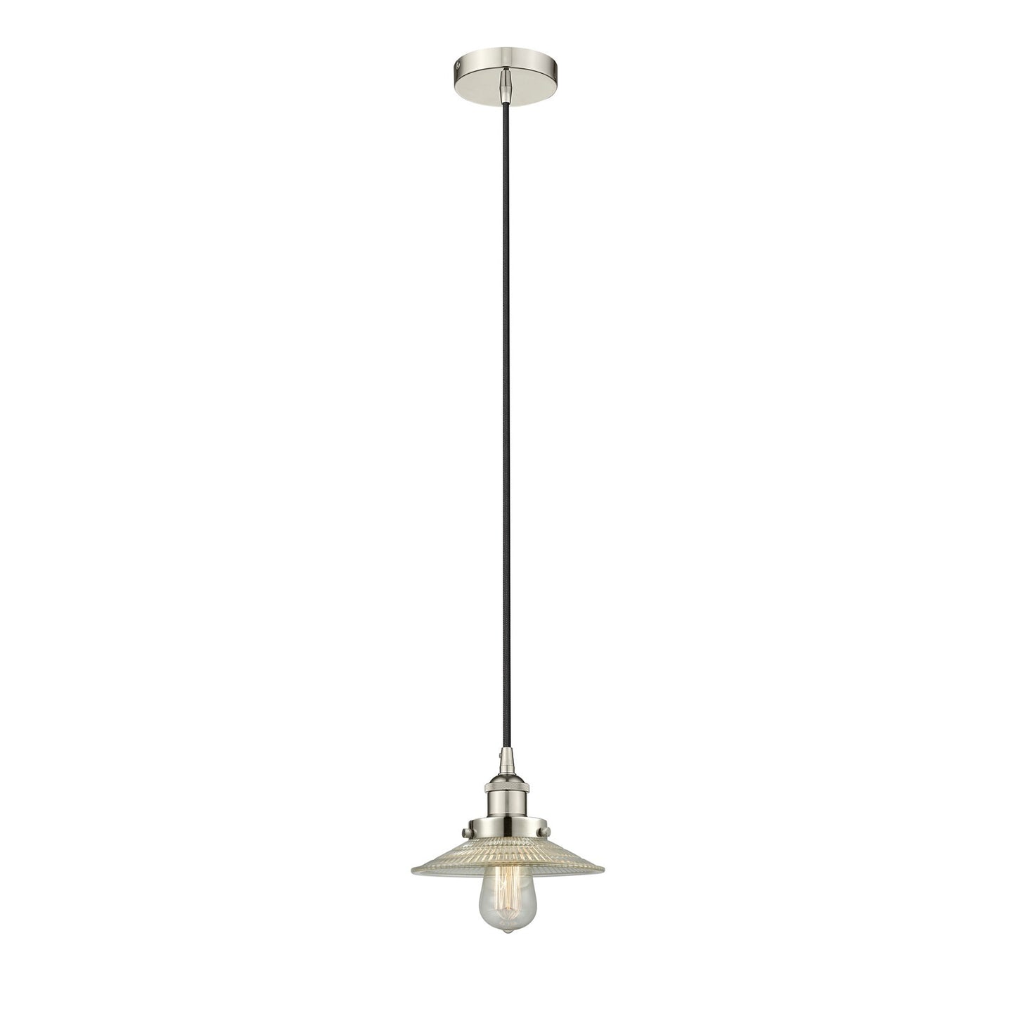 Innovations Halophane 9in 1-Light Mini Pendant | Industrial Polished Nickel and Clear Halophane Glass | Kitchen Island & Dining | Model 616-1PH-PN-G2-LED