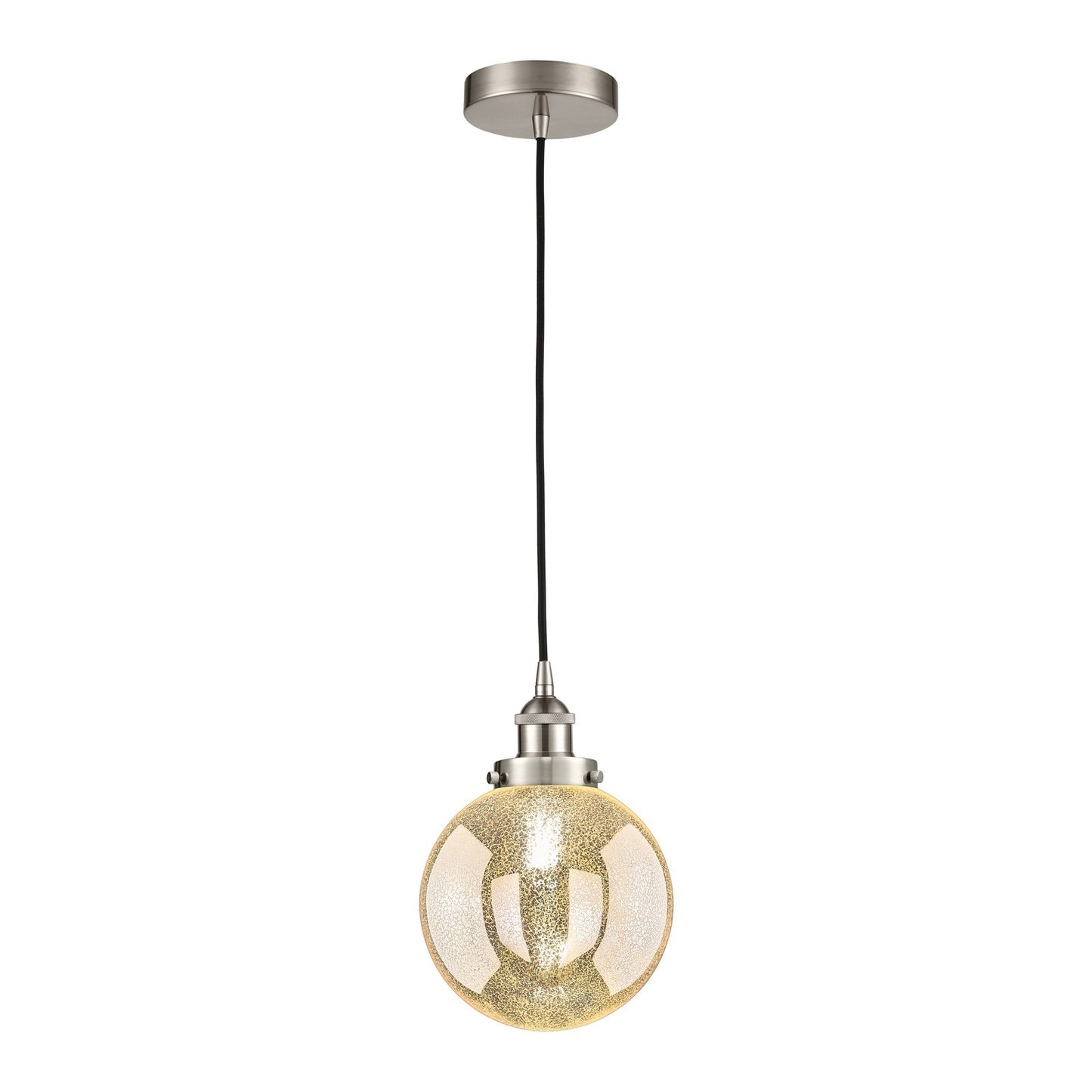 Innovations Beacon 8in 1-Light Mini Pendant | Industrial Brushed Satin Nickel Steel and Mercury Seeded Glass | Kitchen Island & | Model 616-1PH-SN-G208-8