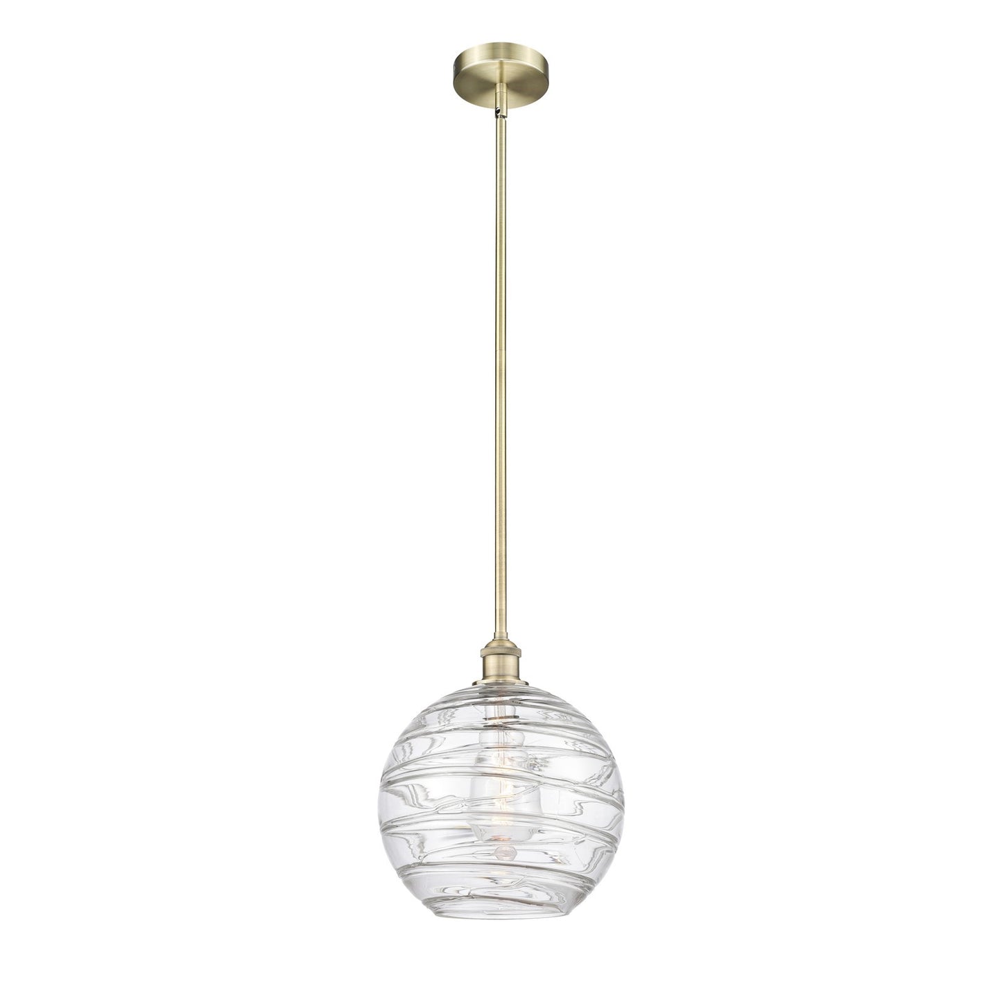 Innovations Athens Deco Swirl 12in 1-Light Mini Pendant | Industrial Antique Brass Steel and Clear Deco Swirl Glass | Kitchen | Model 616-1S-AB-G1213-12CL