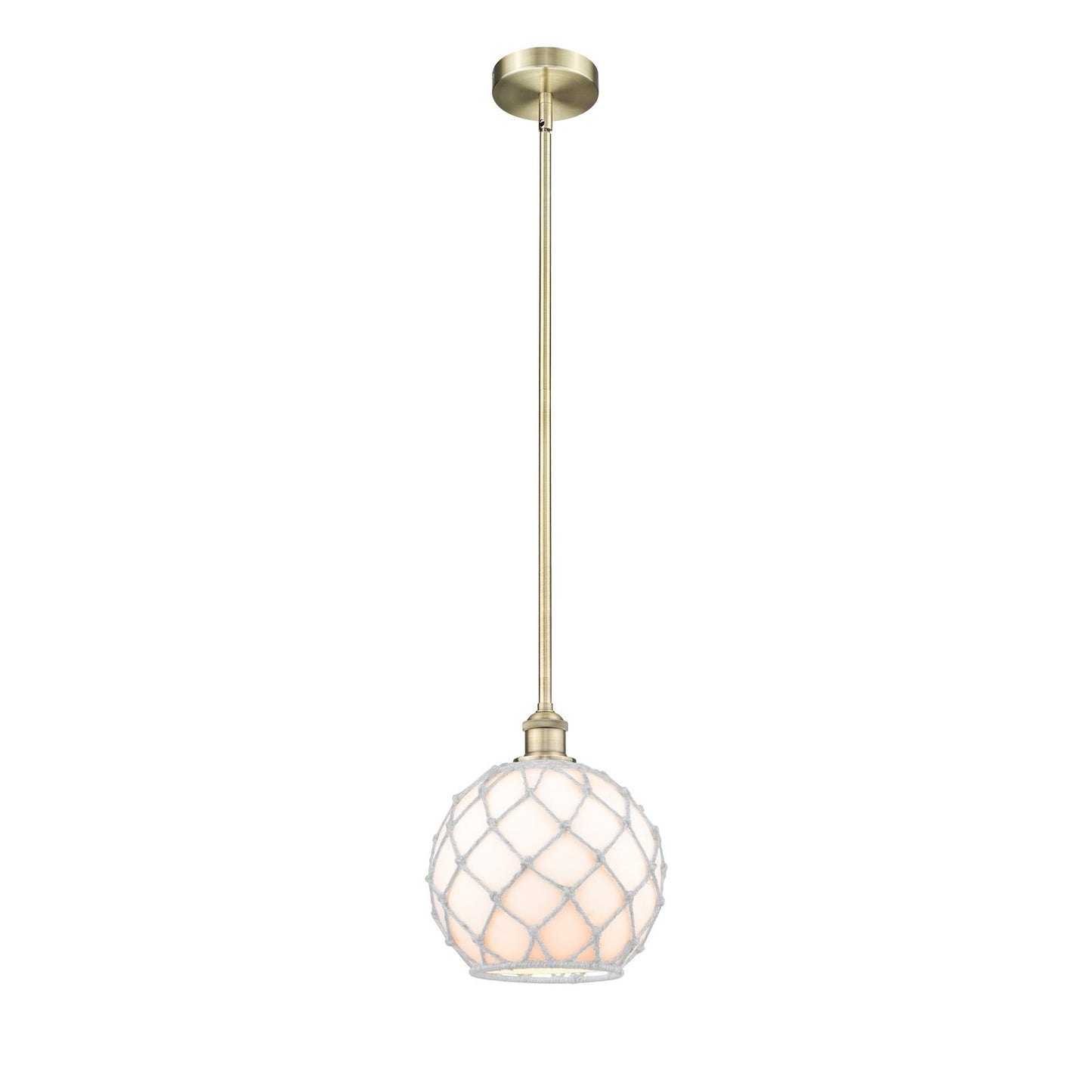 Innovations Farmhouse Rope 10in 1-Light Mini Pendant | Industrial Antique Brass Steel and Clear Glass with Brown Rope | Model 616-1S-AB-G122-10RB-LED