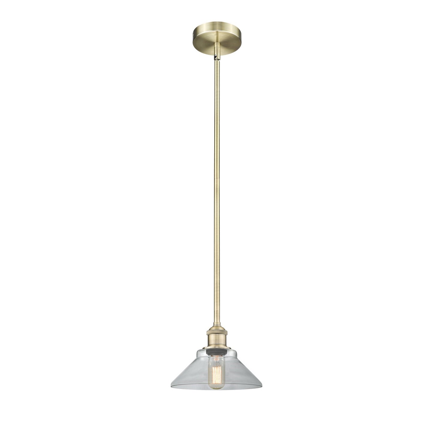 Innovations Orwell 8in 1-Light Mini Pendant | Industrial Antique Brass Steel and Clear Glass | Kitchen Island & Dining Room | Model 616-1S-AB-G132-LED