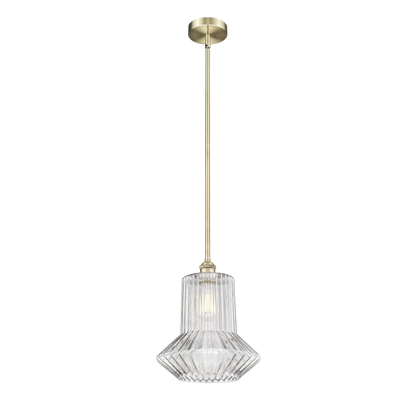 Innovations Springwater 12in 1-Light Mini Pendant | Art Nouveau Industrial Antique Brass Steel and Clear Fluted Glass | Kitchen | Model 616-1S-AB-G212-LED