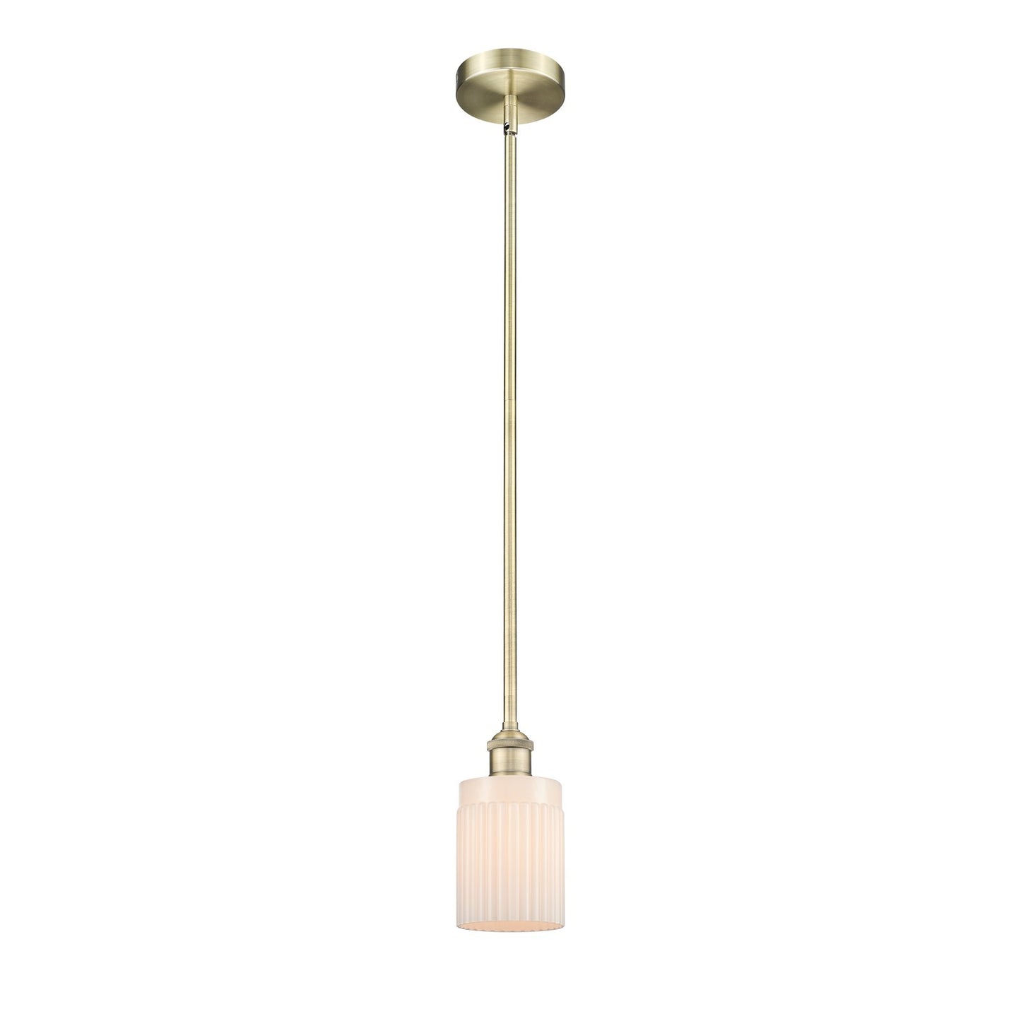 Innovations Hadley 4.5in 1-Light Mini Pendant | Art Nouveau Antique Brass Steel and Matte White Ribbed Glass | Kitchen Island & | Model 616-1S-AB-G341