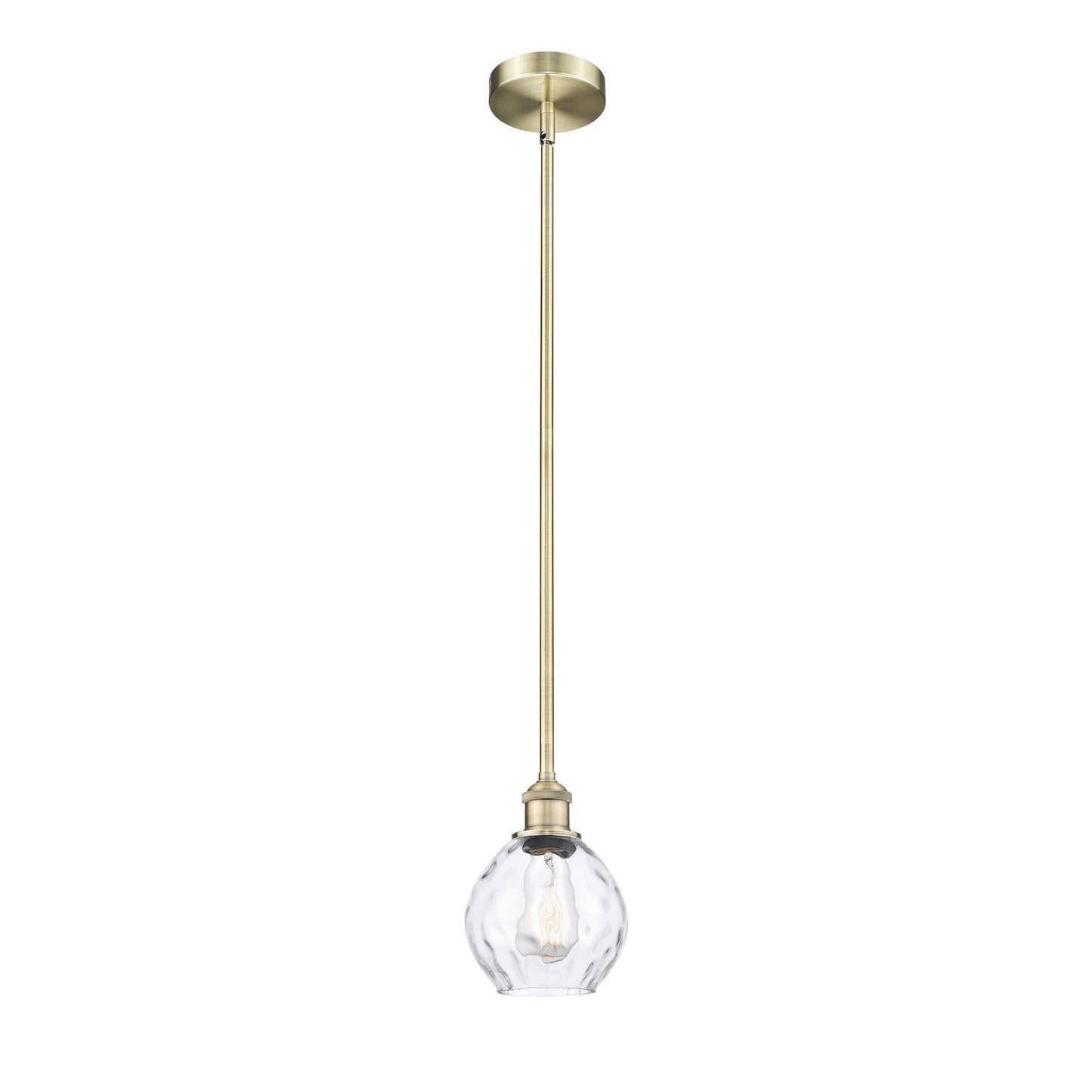 Innovations Waverly 6in 1-Light Mini Pendant | Industrial Antique Brass Steel and Clear Water Glass | Kitchen Island & Dining | Model 616-1S-AB-G362-LED