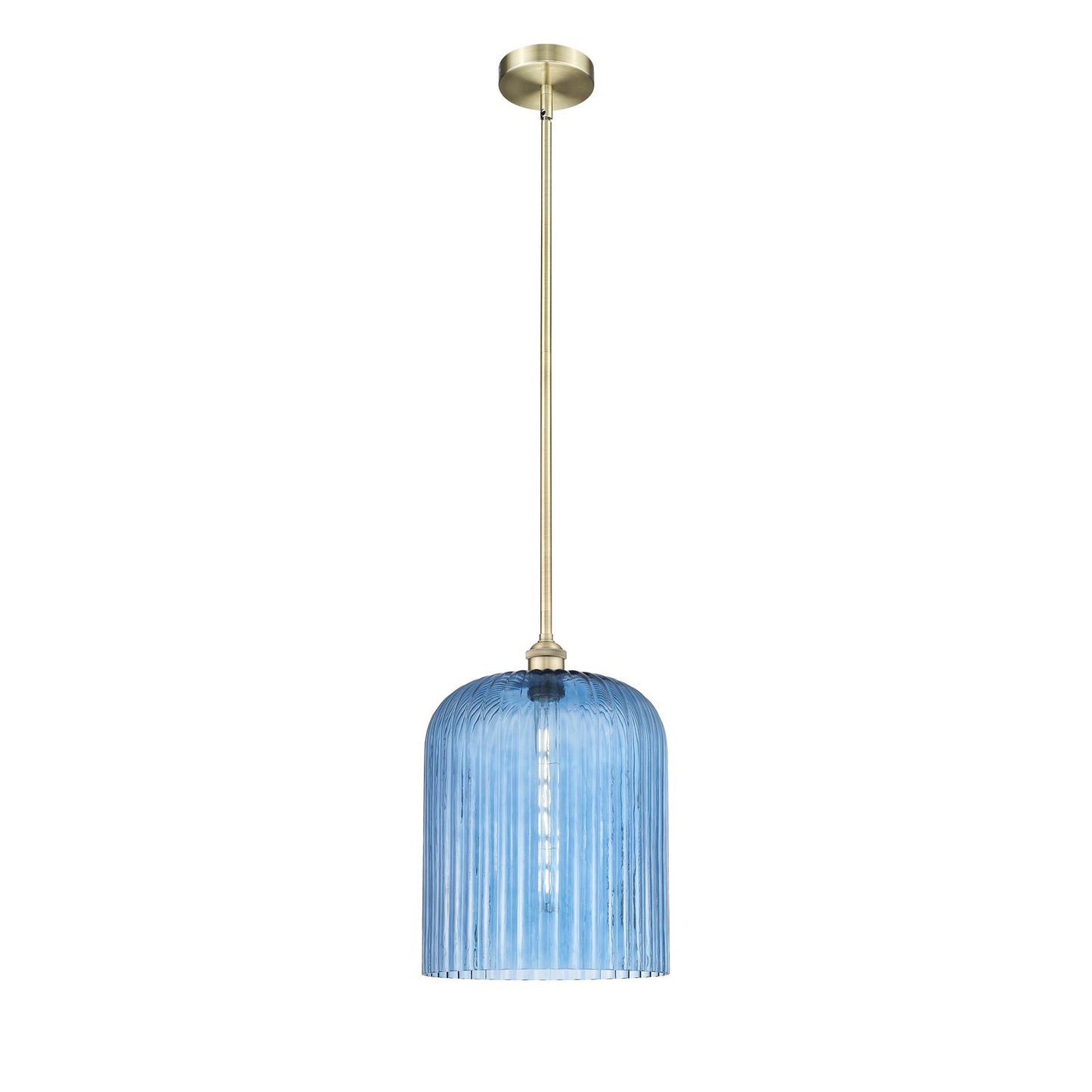 Innovations Bridal Veil 5in 1-Light Mini Pendant | Art Nouveau Antique Brass and Princess Blue Ribbed Glass | Kitchen Island & | Model 616-1S-AB-G559-12BL