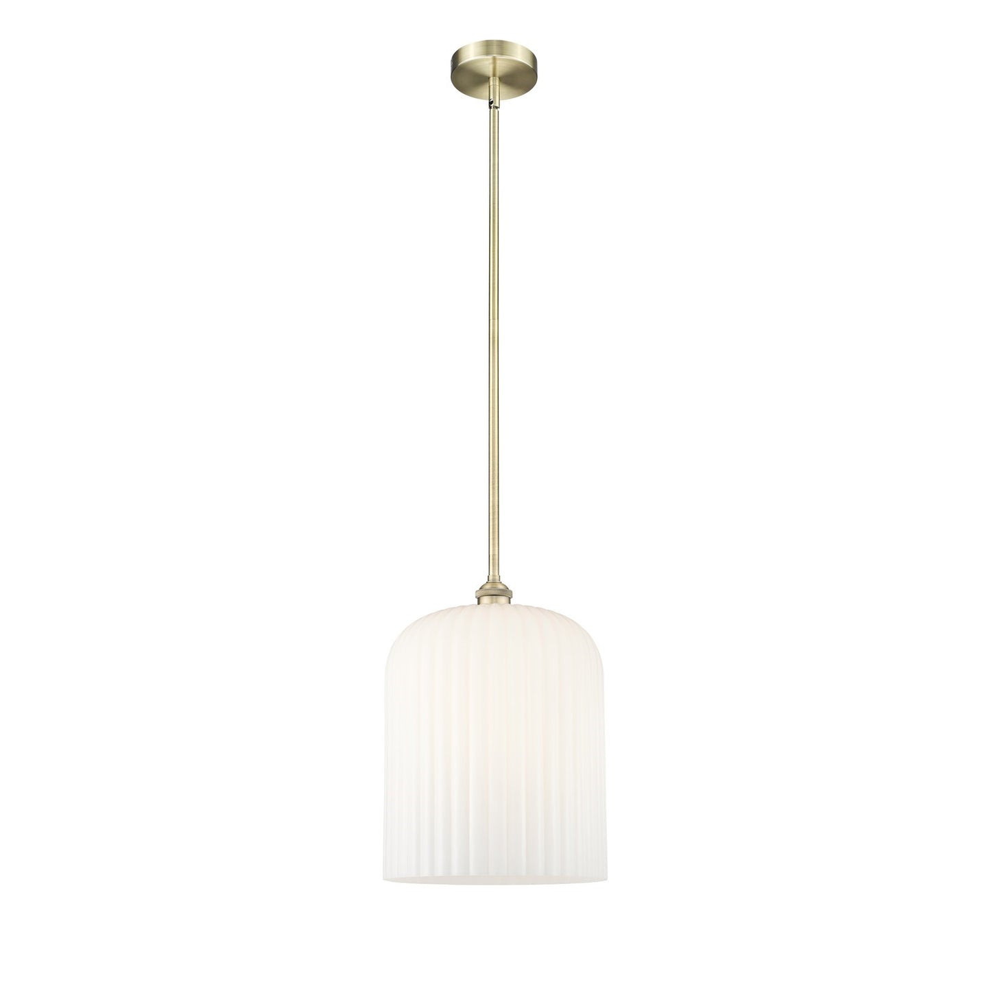 Innovations Bridal Veil 5in 1-Light Mini Pendant | Art Nouveau Antique Brass and Gloss White Ribbed Glass | Kitchen Island & | Model 616-1S-AB-G559-12GWH