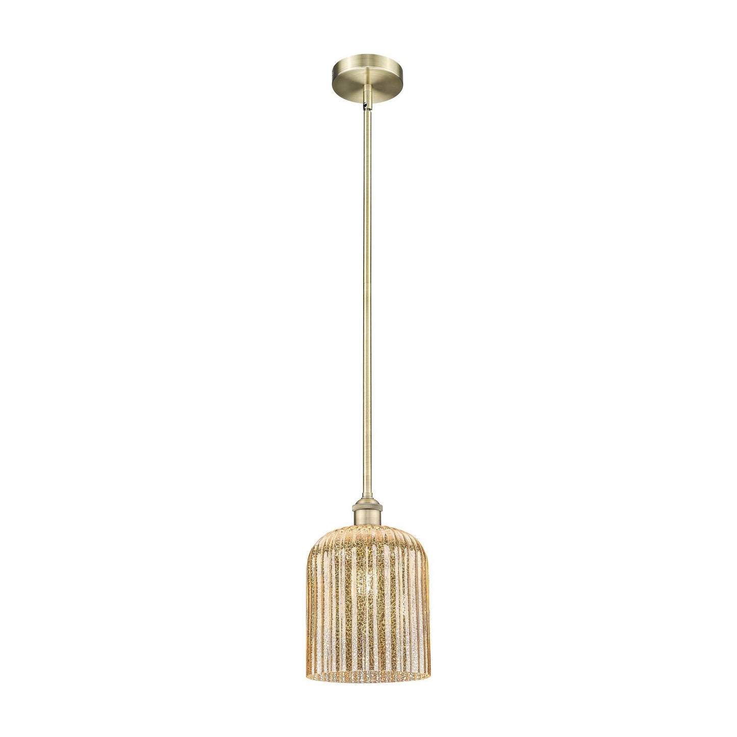 Innovations Bridal Veil 5in 1-Light Mini Pendant | Art Nouveau Industrial Antique Brass Steel and Mercury Ribbed Glass | Model 616-1S-AB-G559-8ME