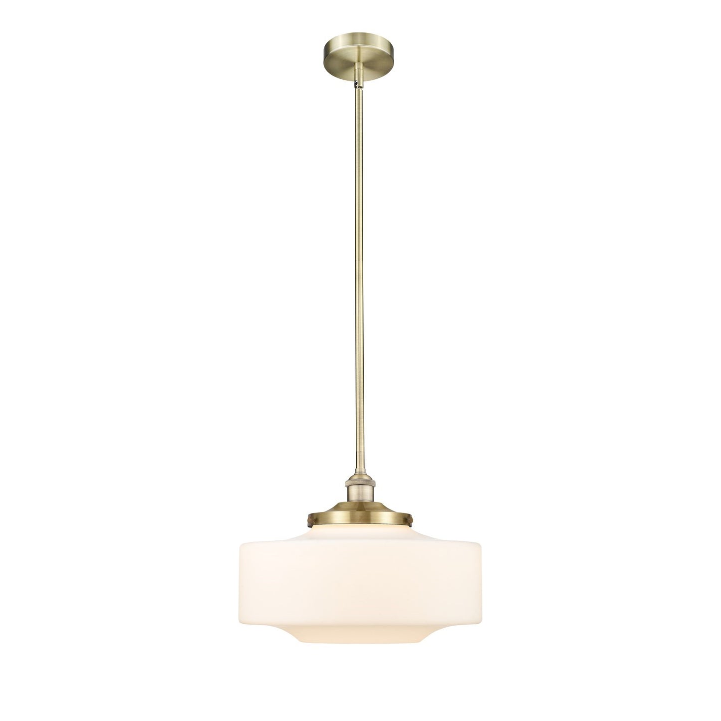 Innovations Bridgeton 12in 1-Light Mini Pendant | Traditional Antique Brass and Matte White Frosted Glass | Kitchen Island & | Model 616-1S-AB-G691-16