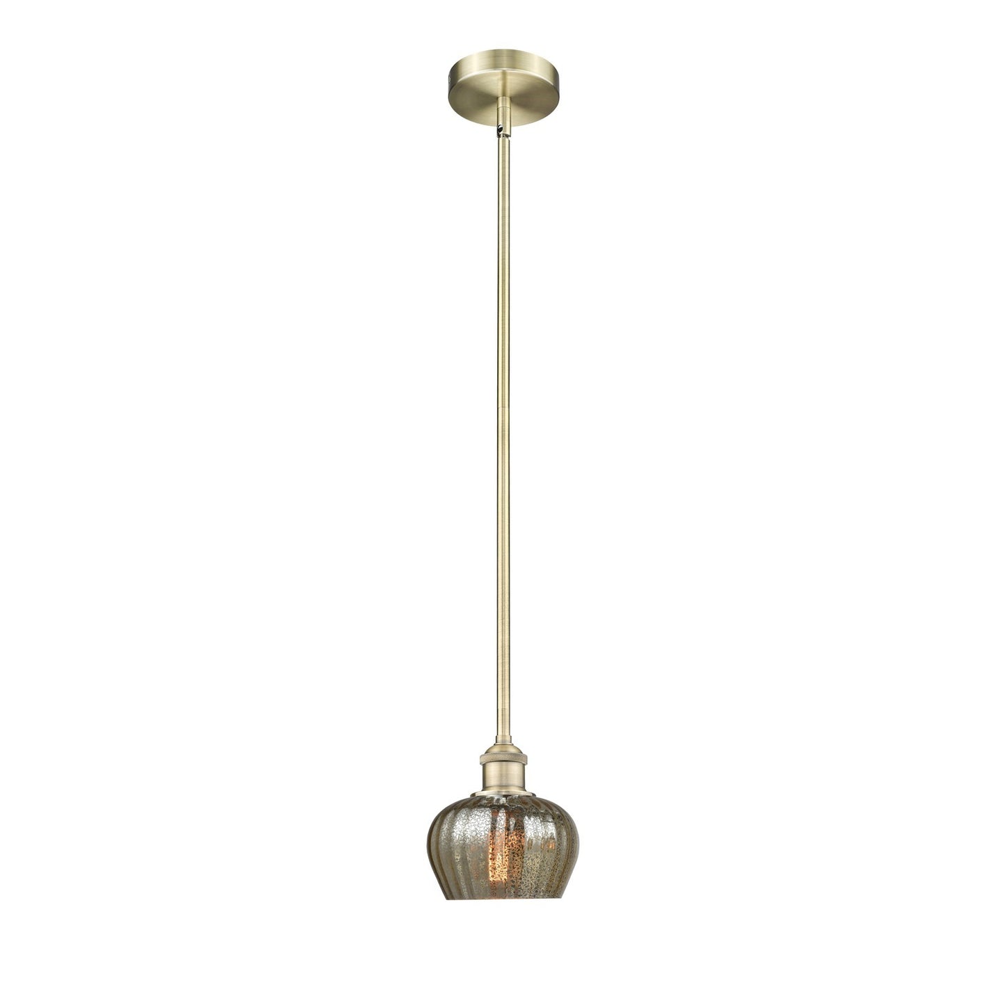 Innovations Fenton 7in 1-Light Mini Pendant | Industrial Antique Brass Steel and Mercury Ribbed Glass | Kitchen Island & Dining Room | Model 616-1S-AB-G96