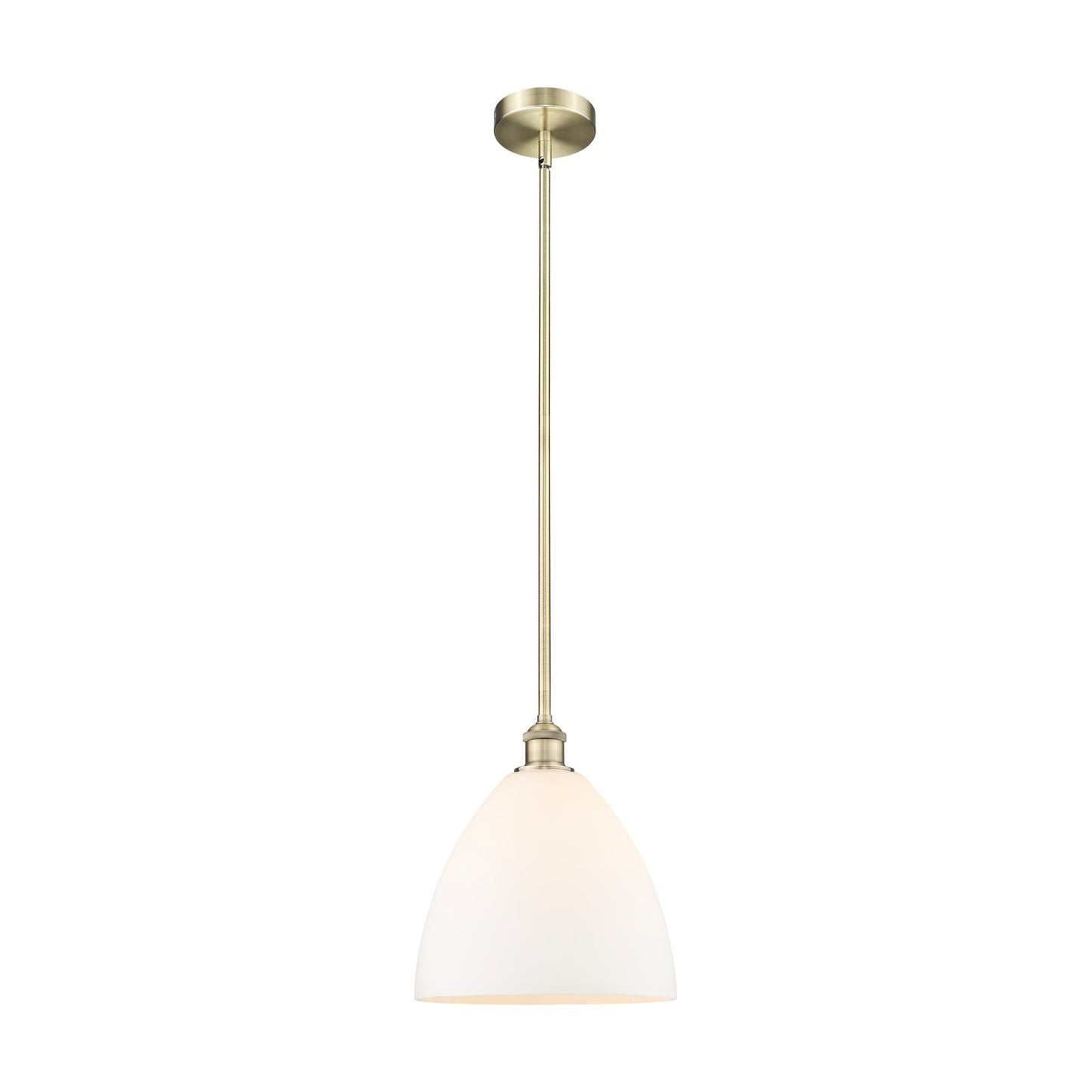 Innovations Bristol 12in 1-Light Mini Pendant | Industrial Antique Brass Steel and Matte White Glass | Kitchen Island & | Model 616-1S-AB-GBD-121-LED