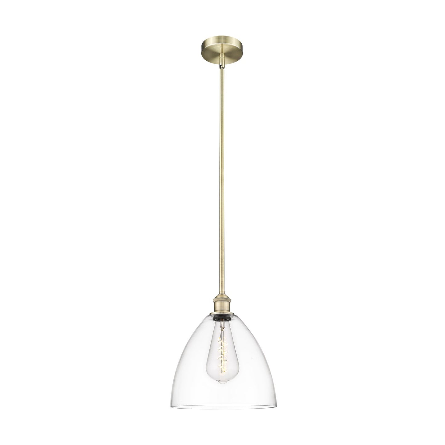 Innovations Bristol 12in 1-Light Mini Pendant | Industrial Antique Brass Steel and Clear Glass | Kitchen Island & Dining | Model 616-1S-AB-GBD-122-LED