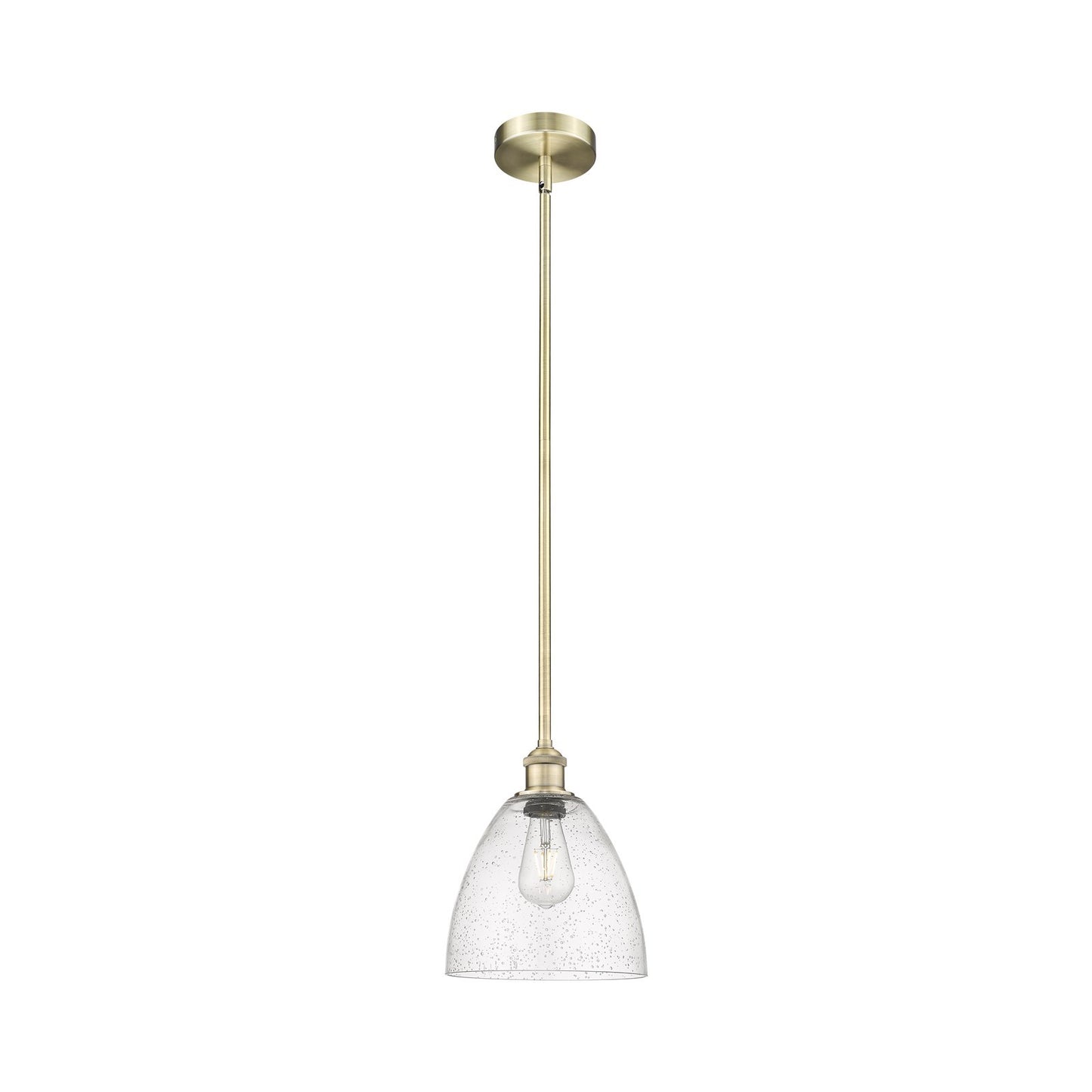 Innovations Bristol 9in 1-Light Mini Pendant | Industrial Antique Brass Steel and Seedy Glass | Kitchen Island & Dining Room | Model 616-1S-AB-GBD-94-LED